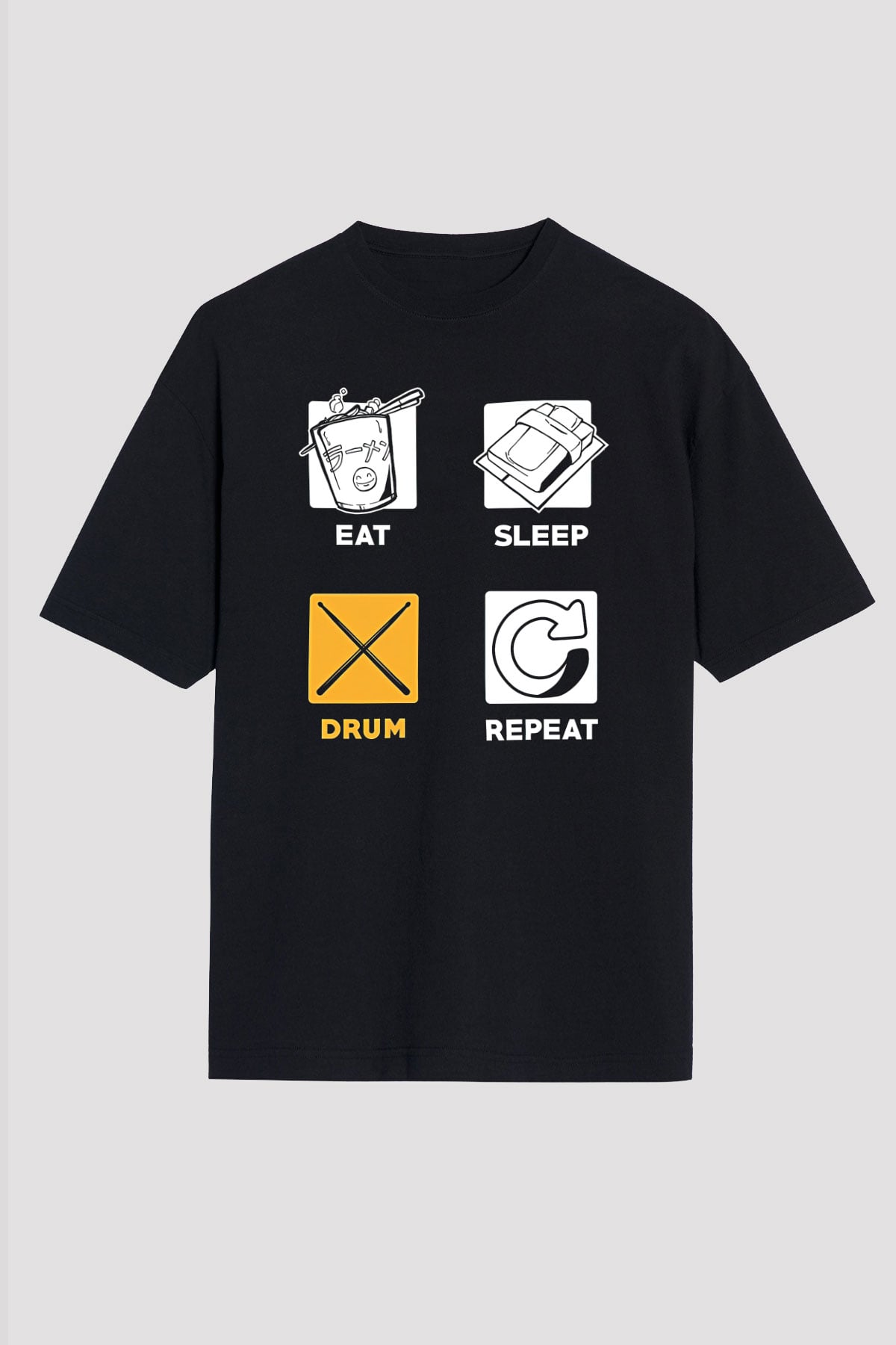 Bateri Baskılı Unisex Siyah Oversize Tişört - Tshirt