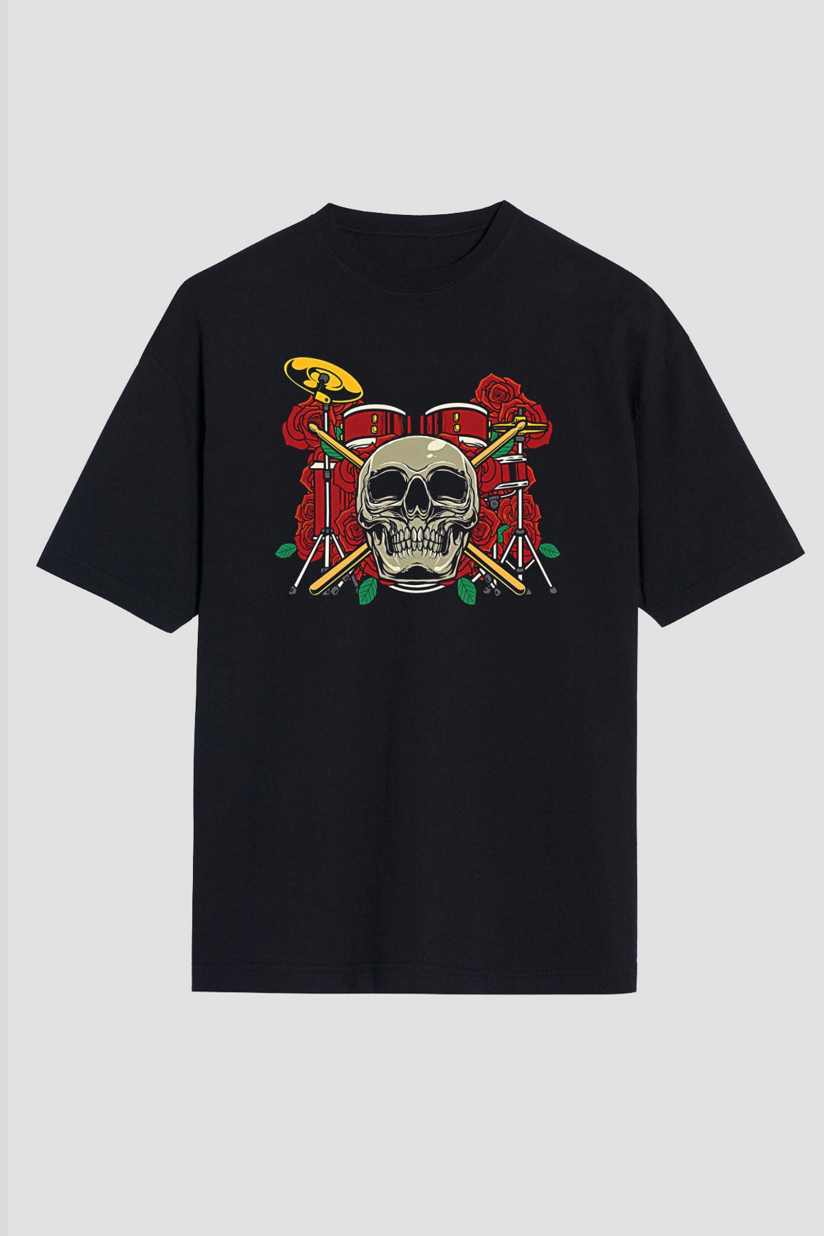 Bateri Baskılı Unisex Siyah Oversize Tişört - Tshirt
