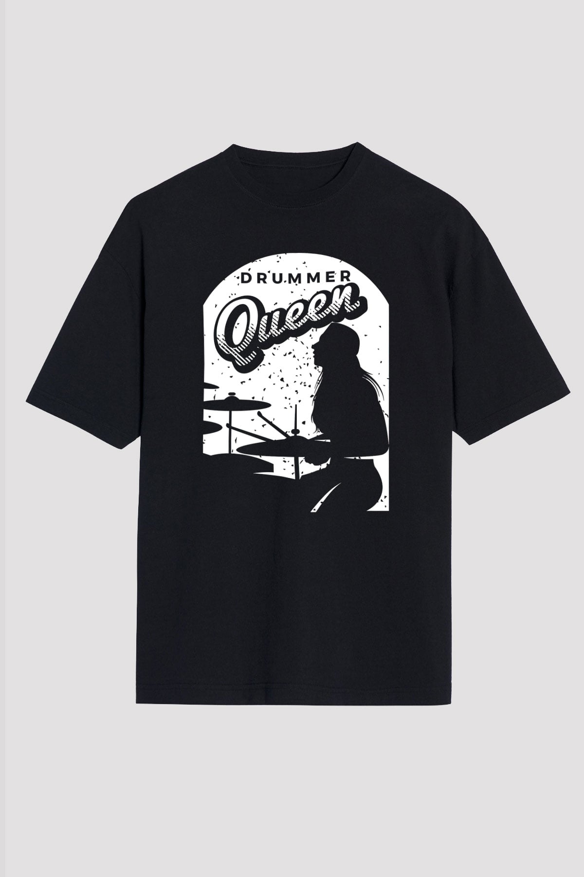 Bateri Baskılı Unisex Siyah Oversize Tişört - Tshirt