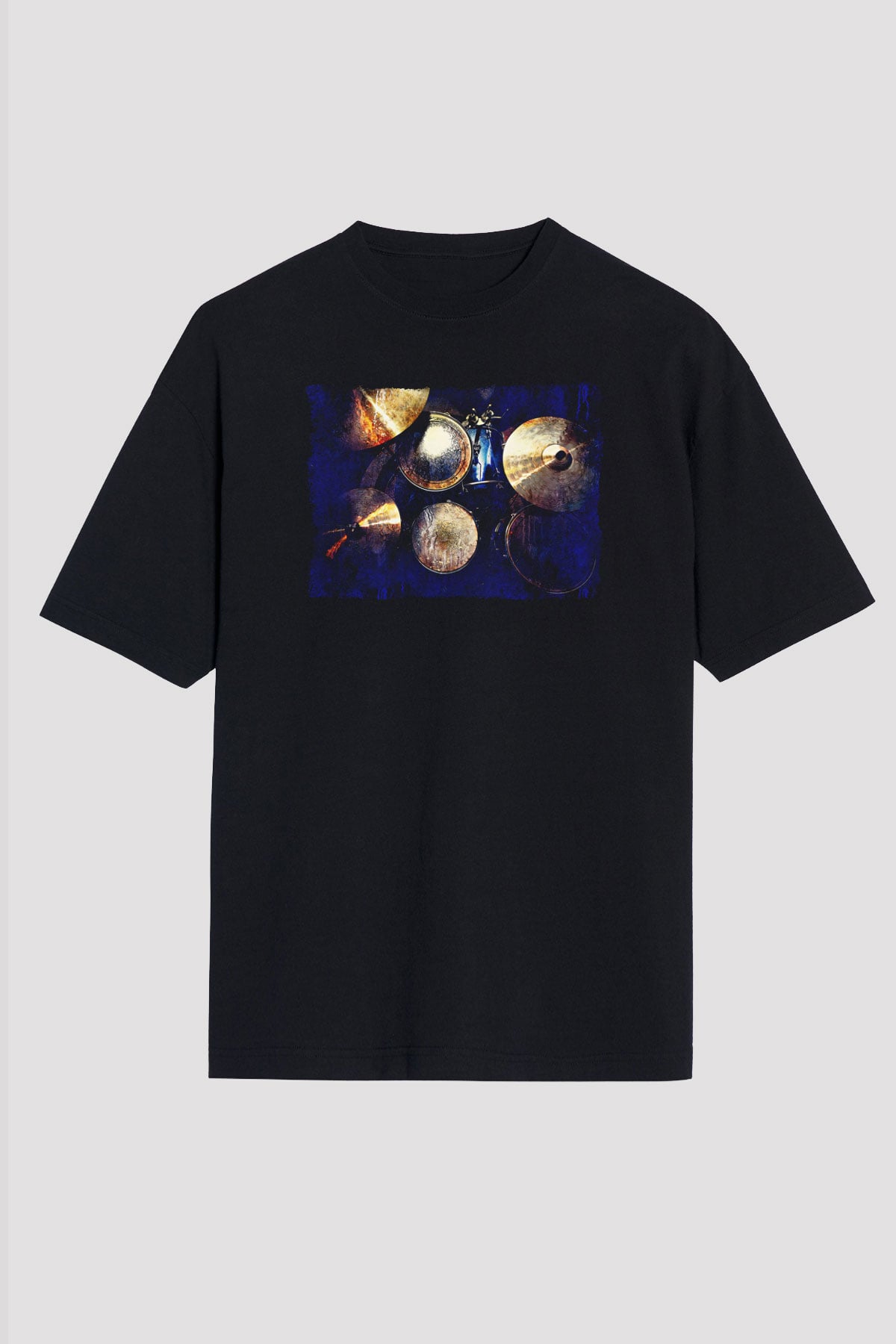 Bateri Baskılı Unisex Siyah Oversize Tişört - Tshirt