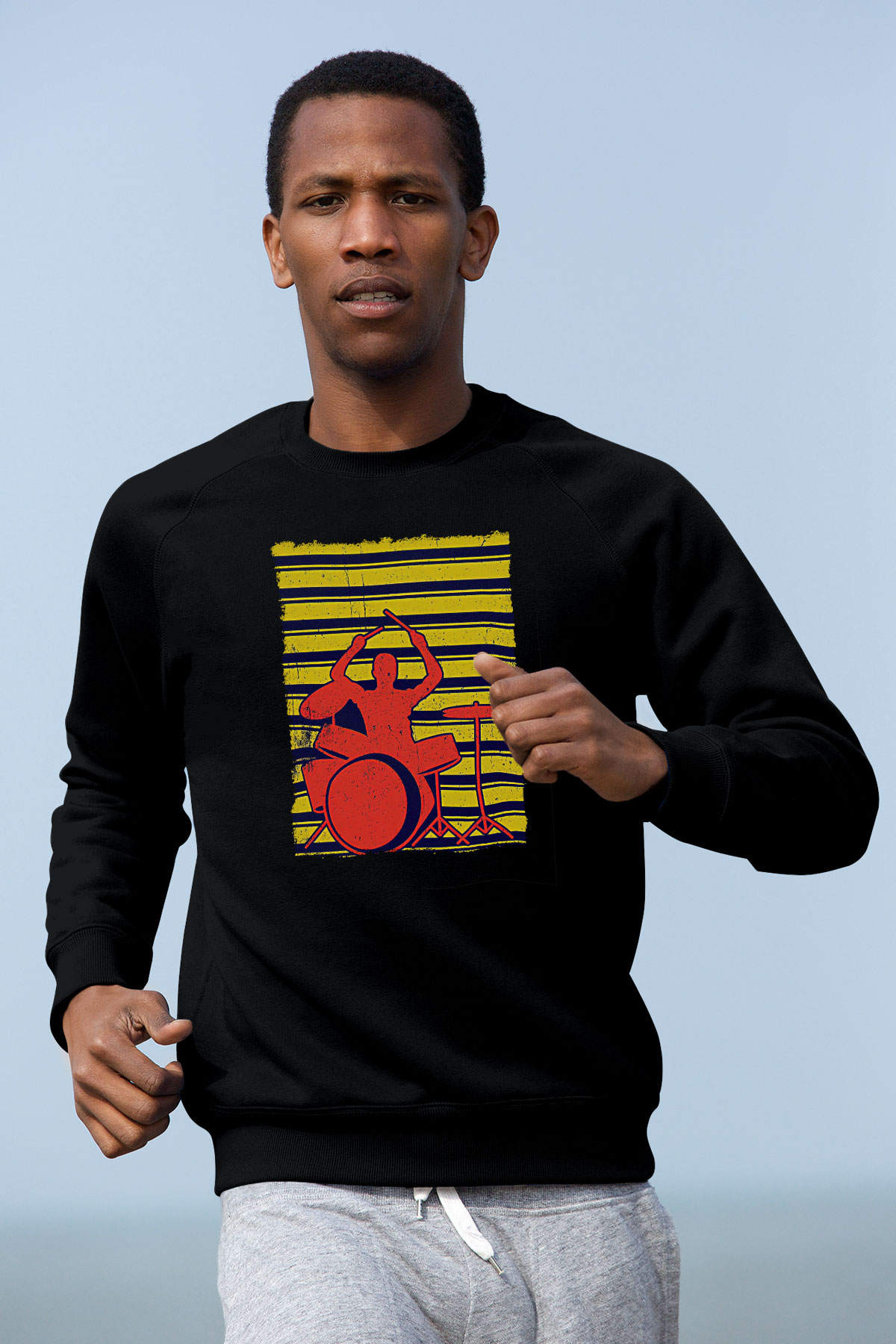 Bateri Baskılı Unisex Siyah Sweatshirt