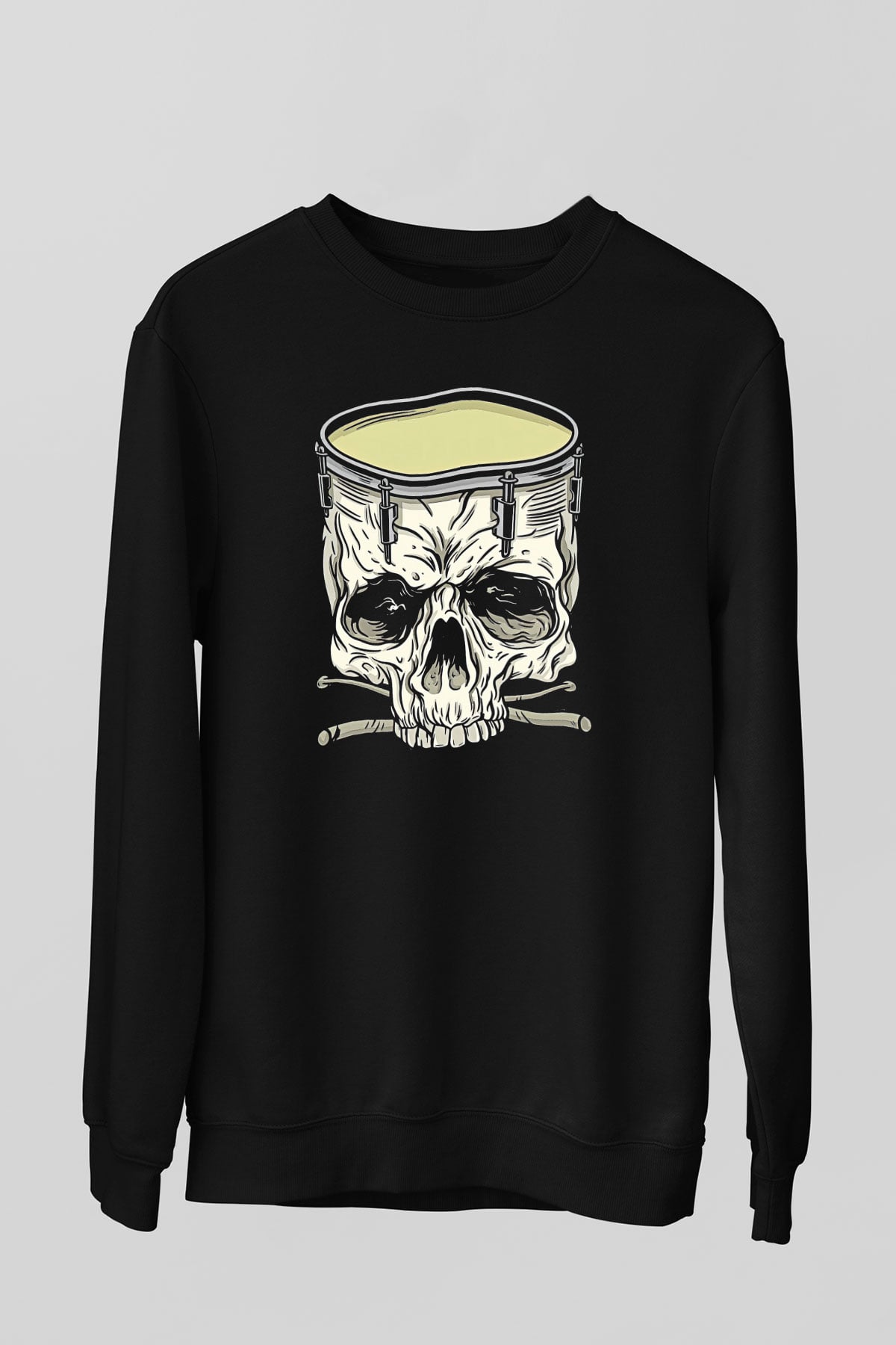 Bateri Baskılı Unisex Siyah Sweatshirt