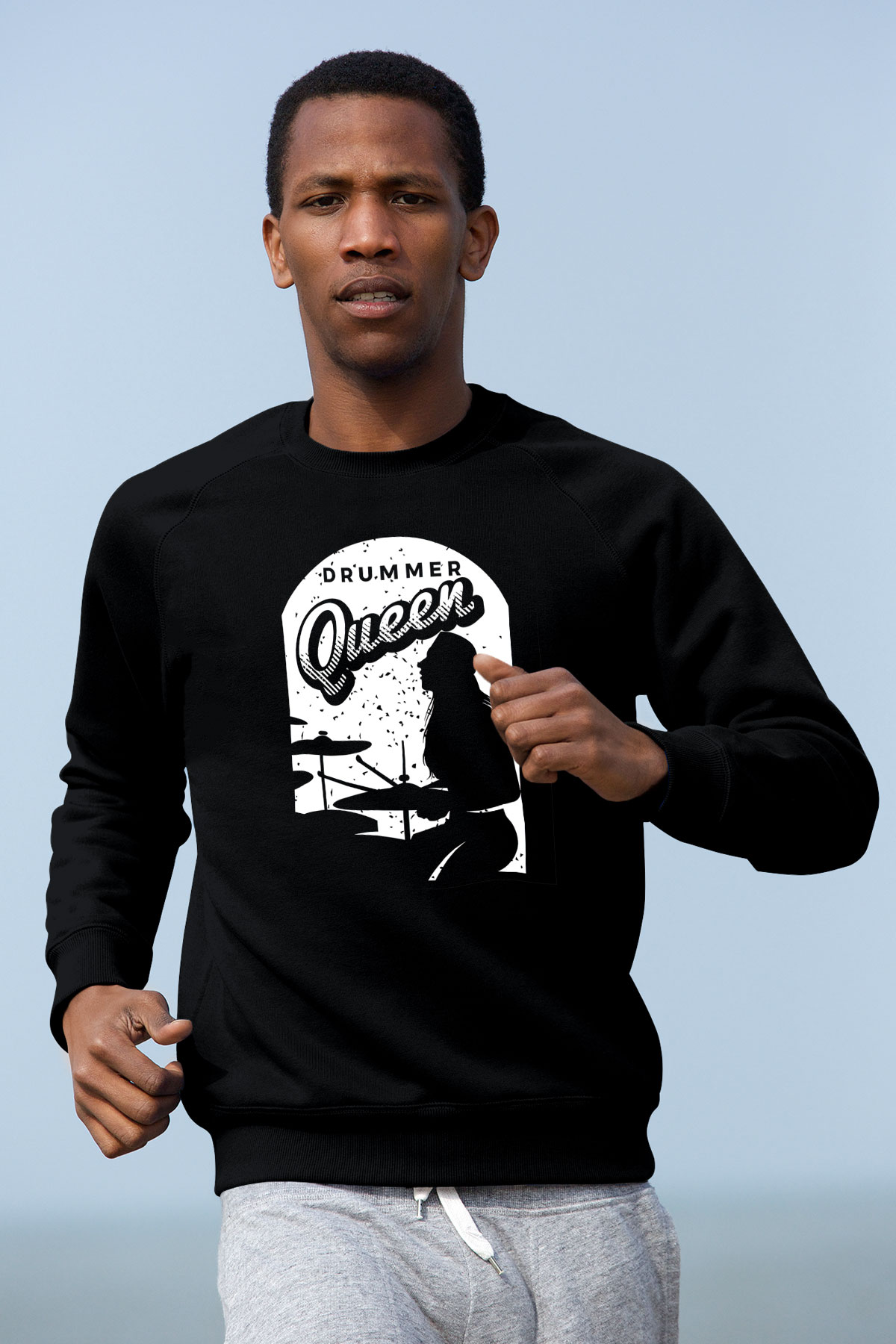 Bateri Baskılı Unisex Siyah Sweatshirt