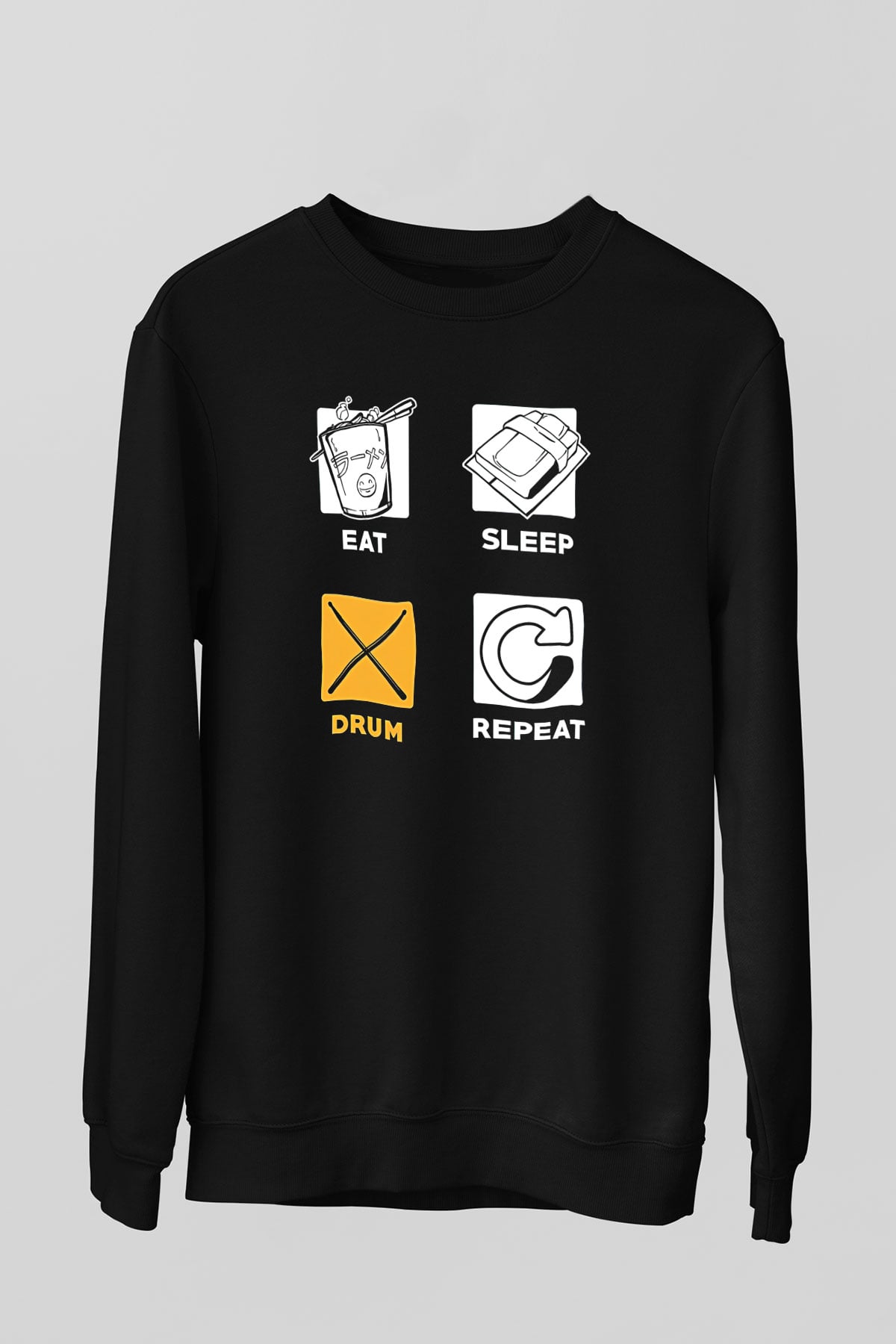 Bateri Baskılı Unisex Siyah Sweatshirt