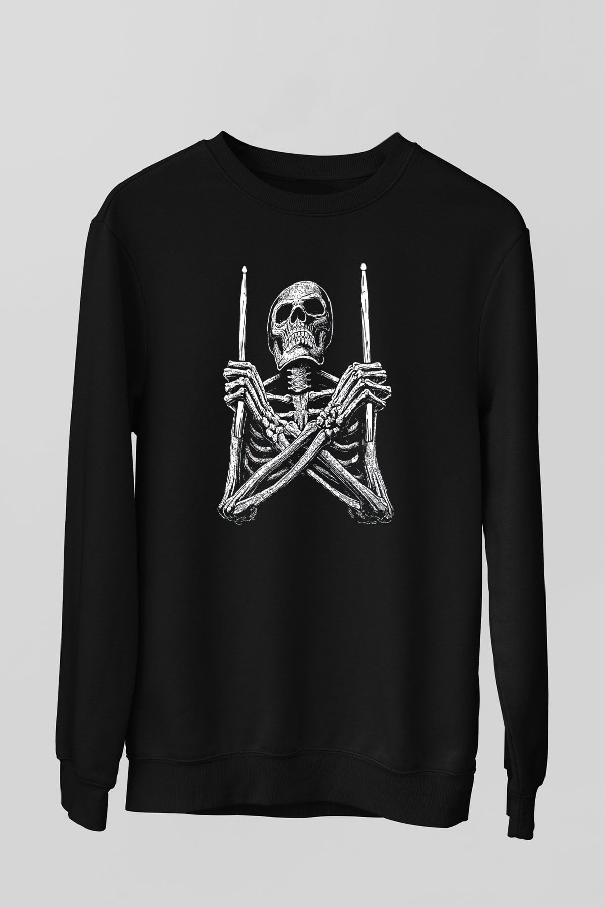 Bateri Baskılı Unisex Siyah Sweatshirt