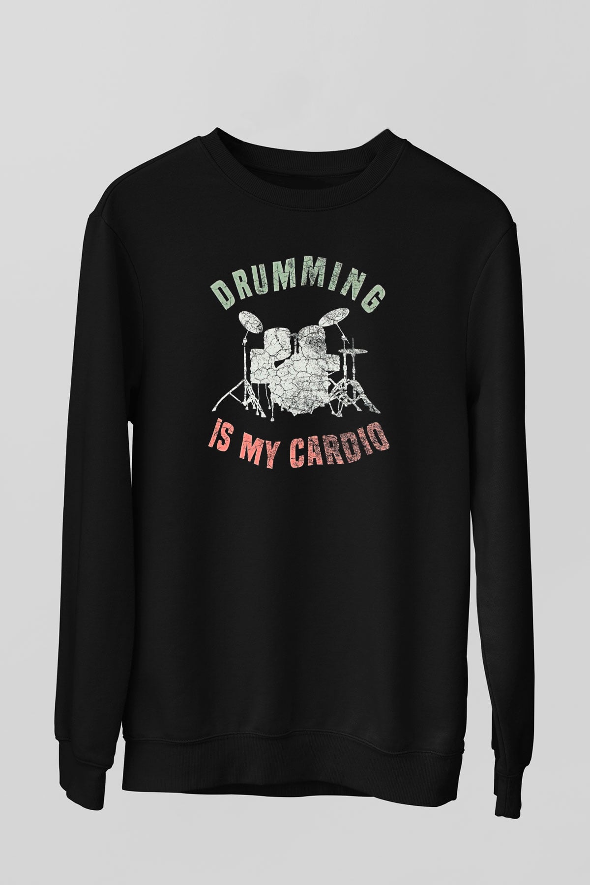 Bateri Baskılı Unisex Siyah Sweatshirt