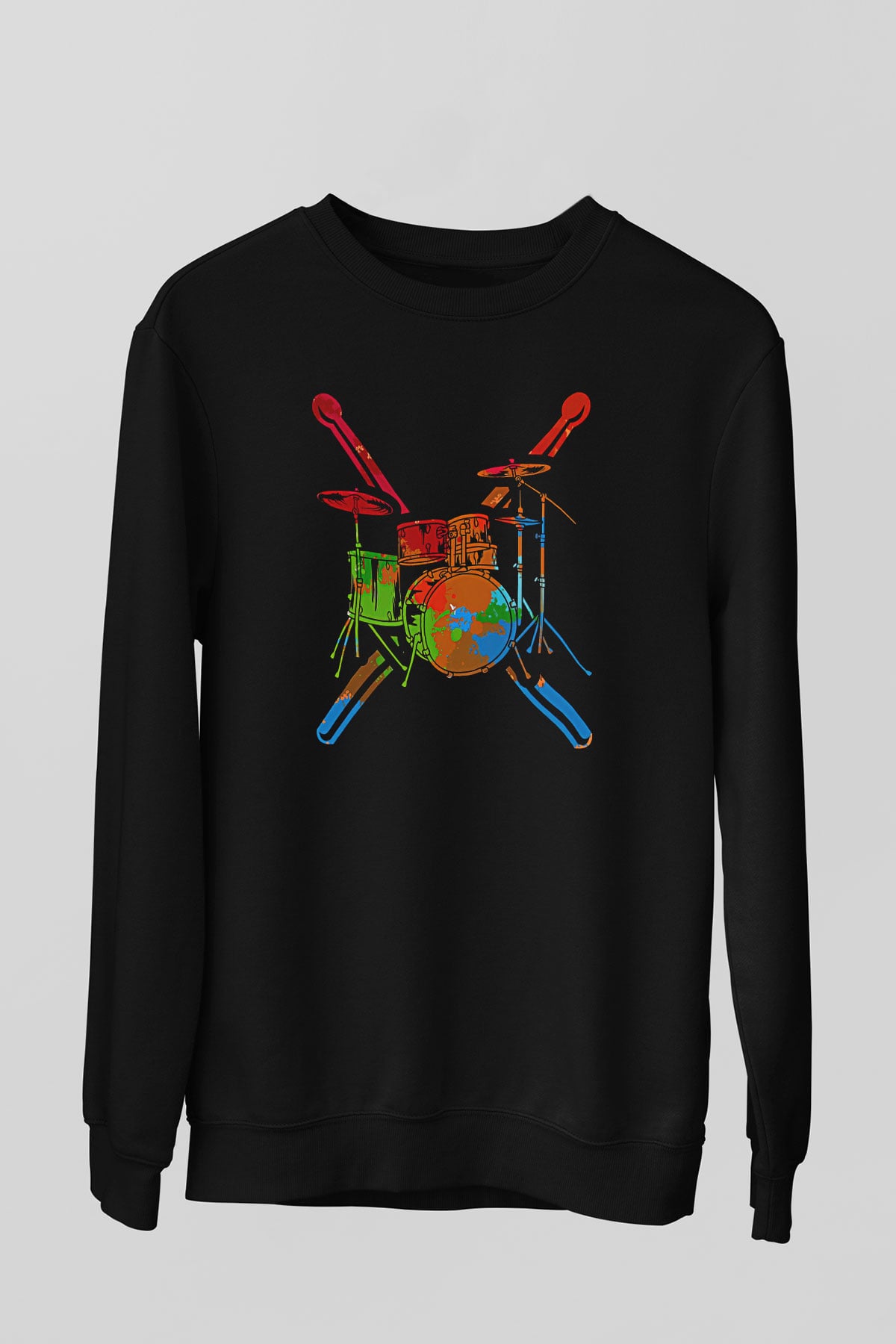 Bateri Baskılı Unisex Siyah Sweatshirt