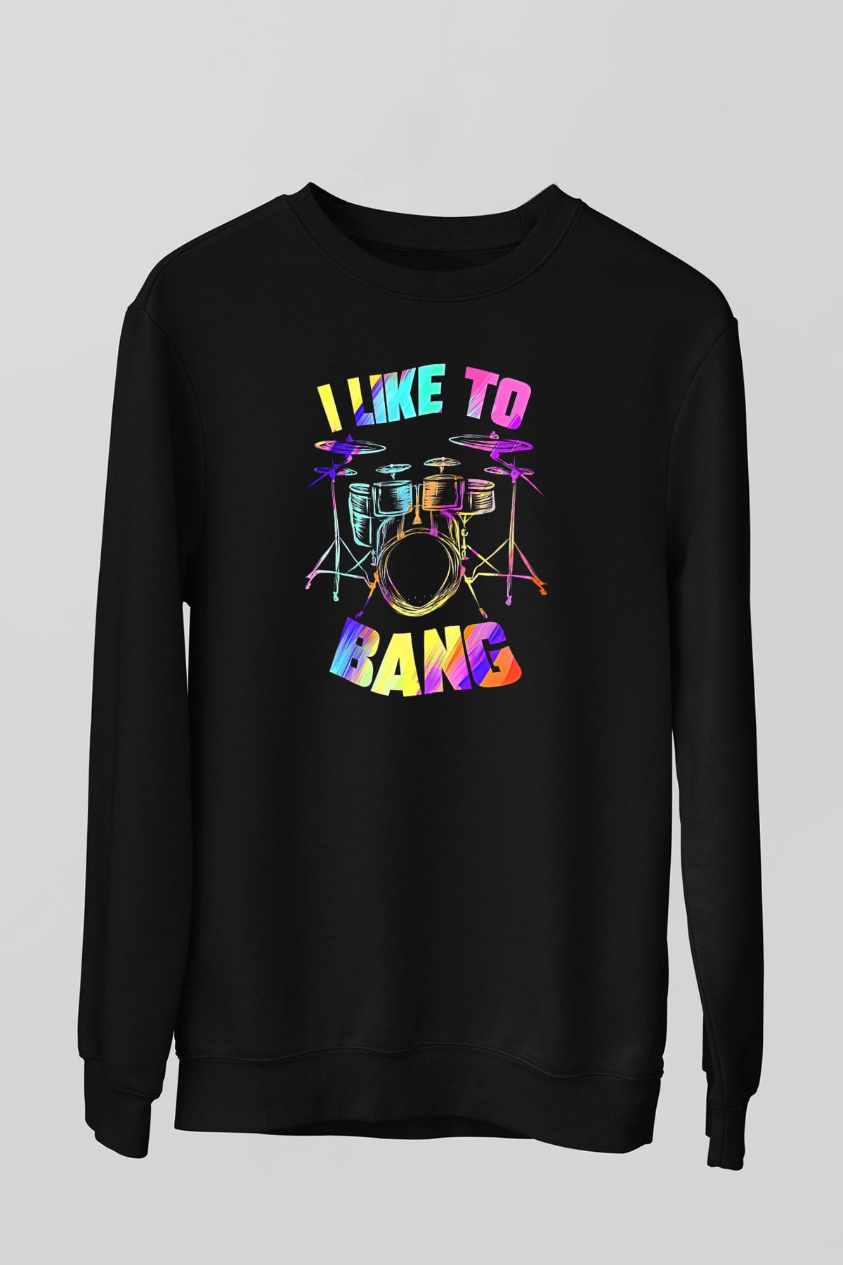 Bateri Baskılı Unisex Siyah Sweatshirt