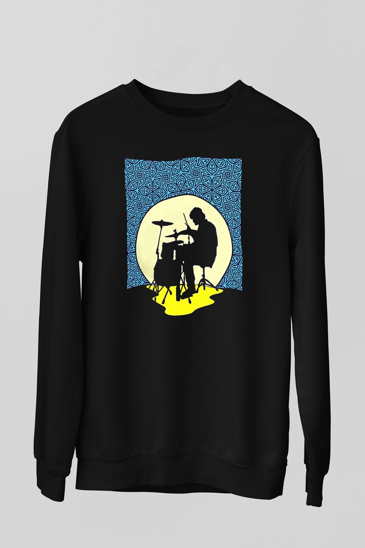 Bateri Baskılı Unisex Siyah Sweatshirt