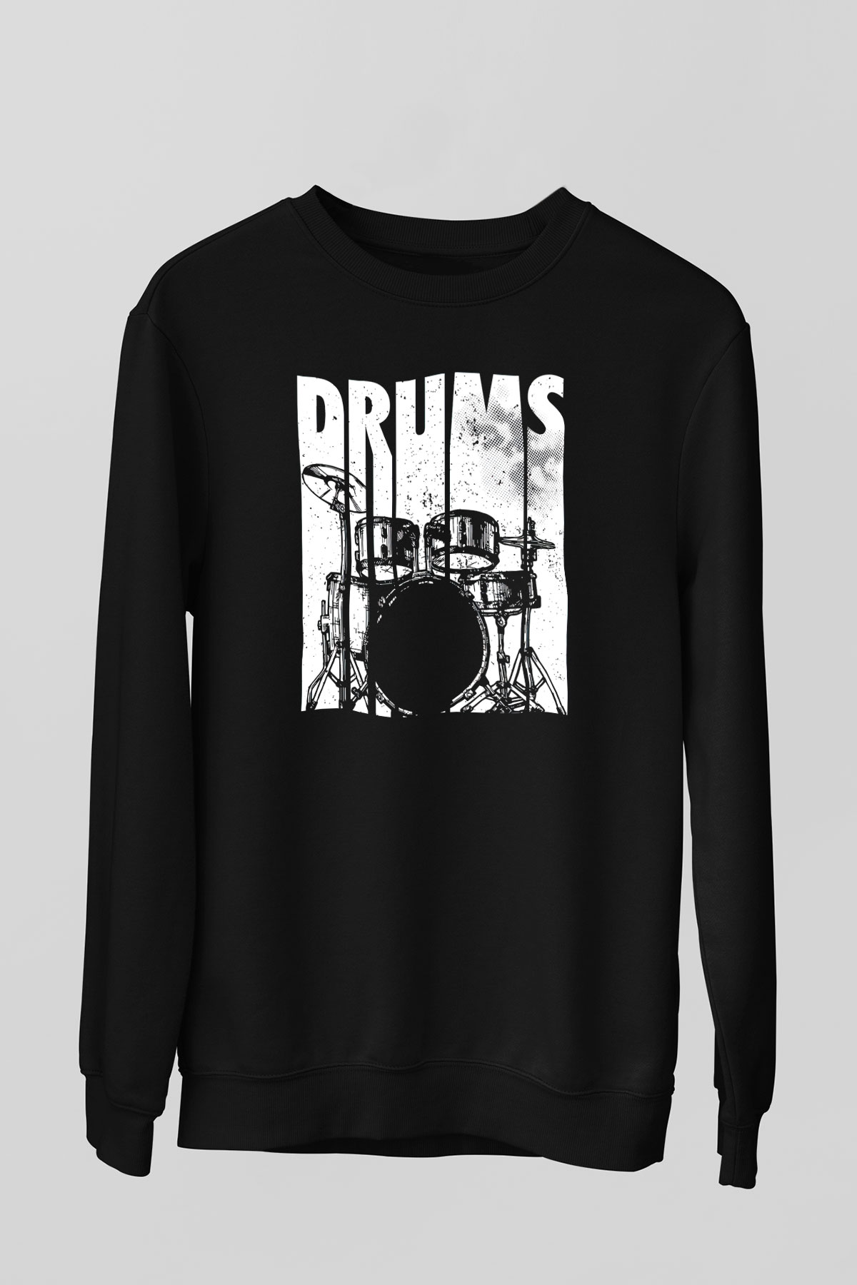 Bateri Baskılı Unisex Siyah Sweatshirt