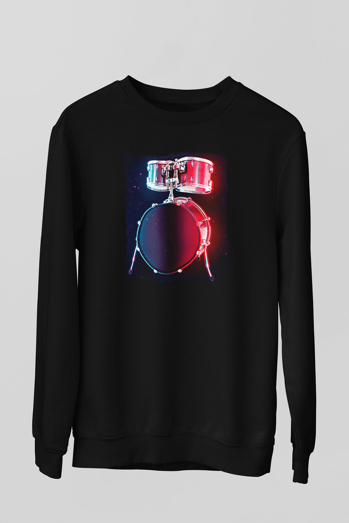Bateri Baskılı Unisex Siyah Sweatshirt