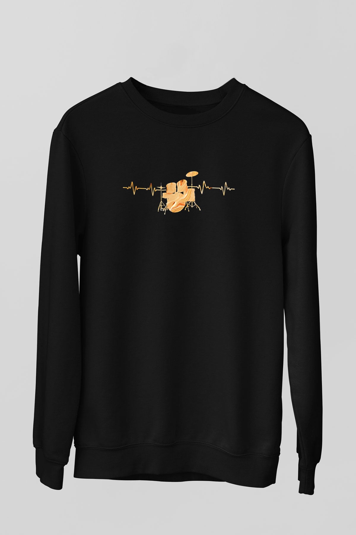 Bateri Baskılı Unisex Siyah Sweatshirt