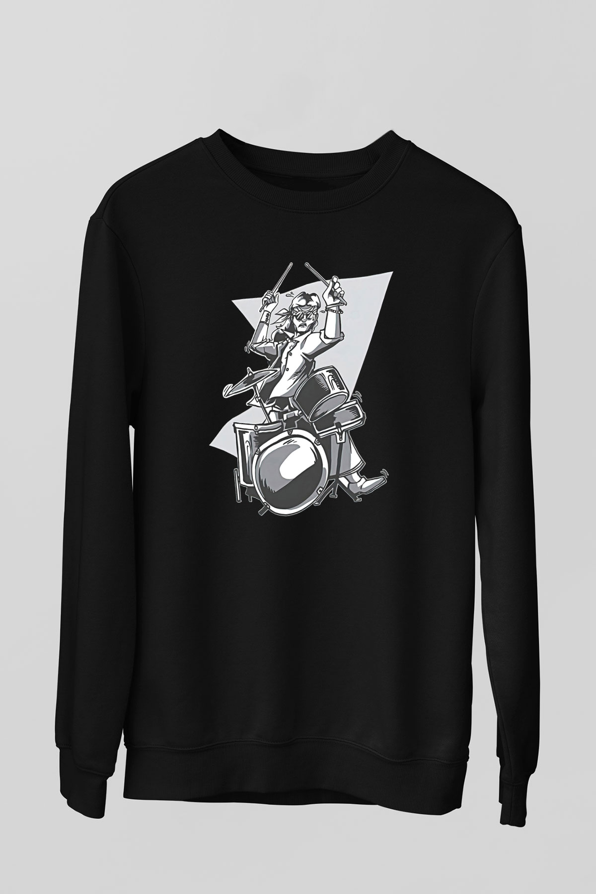 Bateri Baskılı Unisex Siyah Sweatshirt