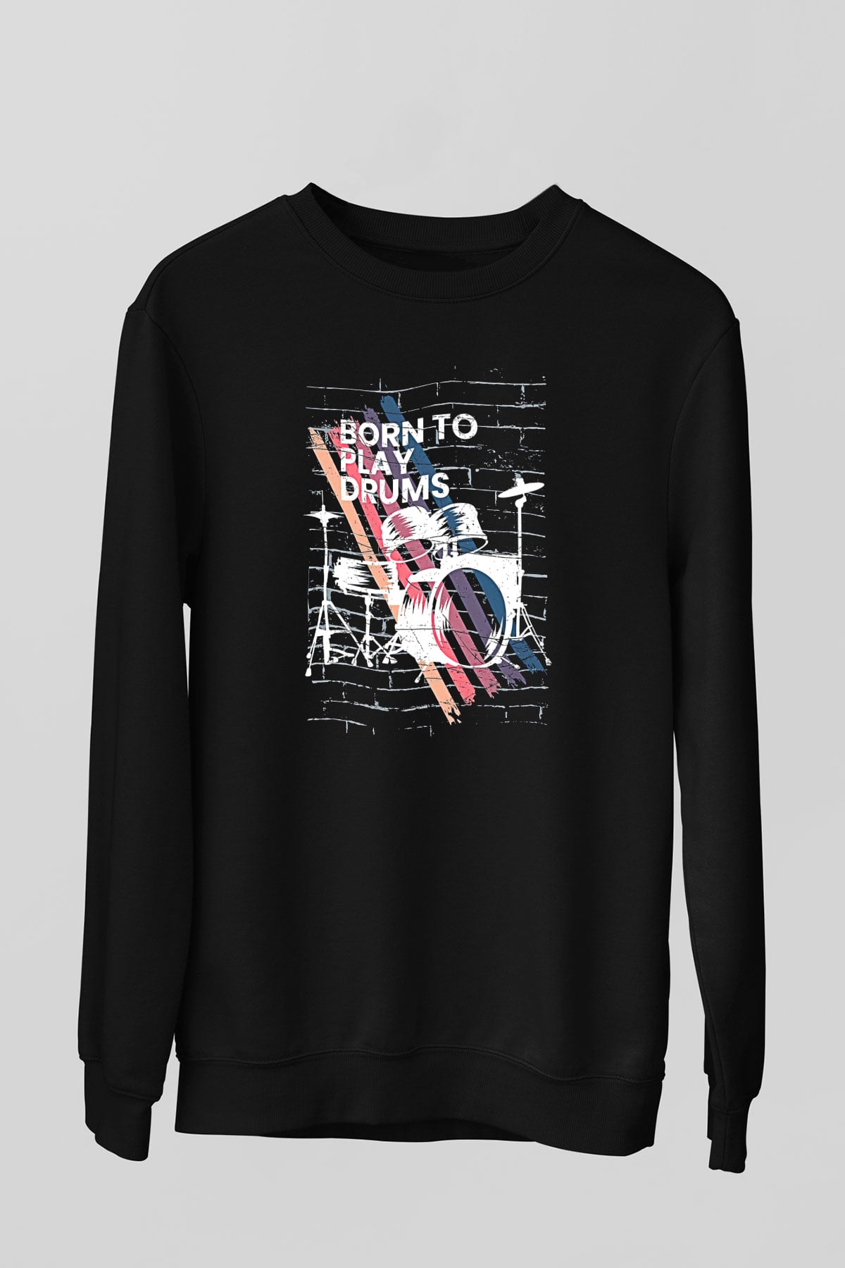 Bateri Baskılı Unisex Siyah Sweatshirt