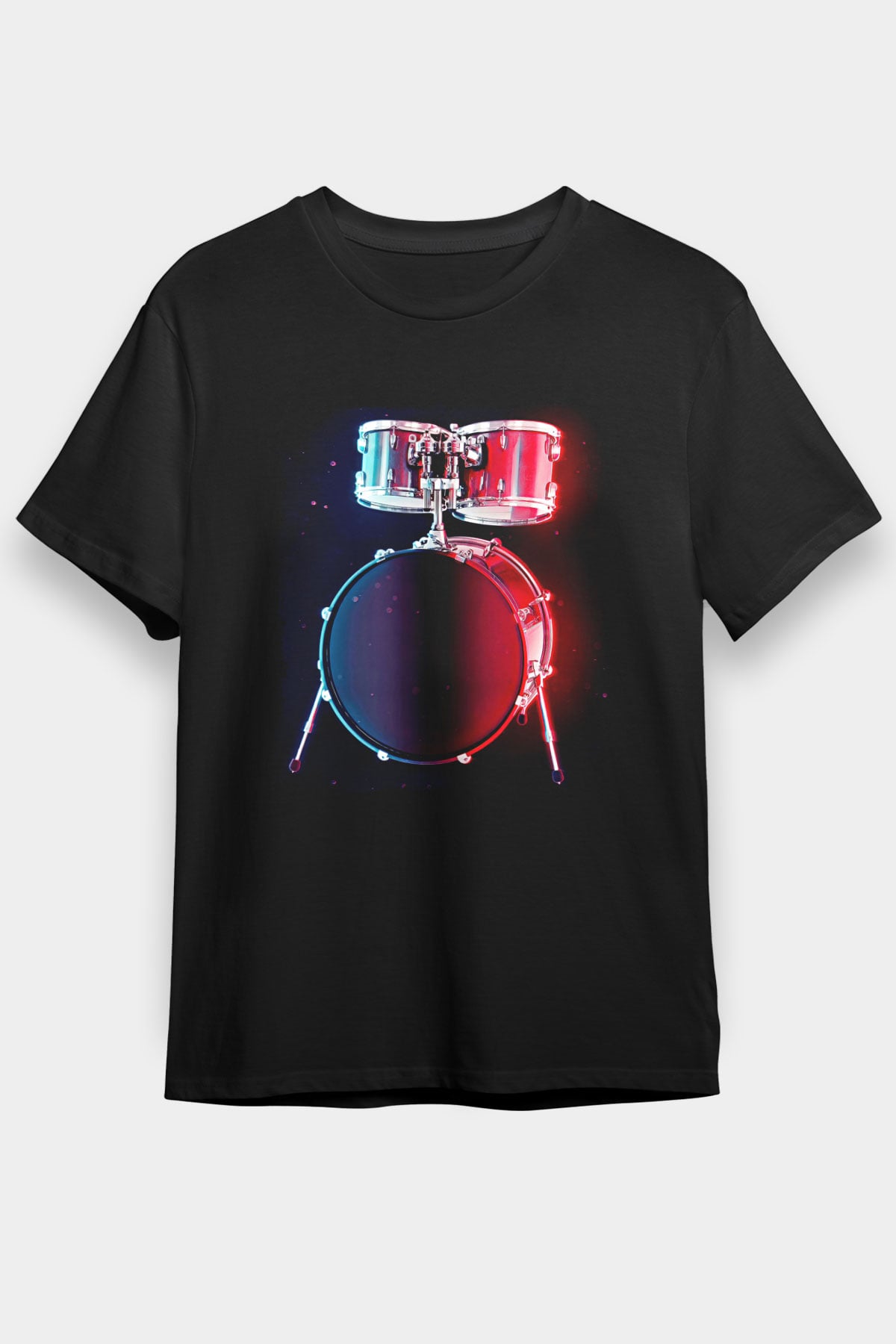 Bateri Baskılı Unisex Siyah Tişört - Tshirt