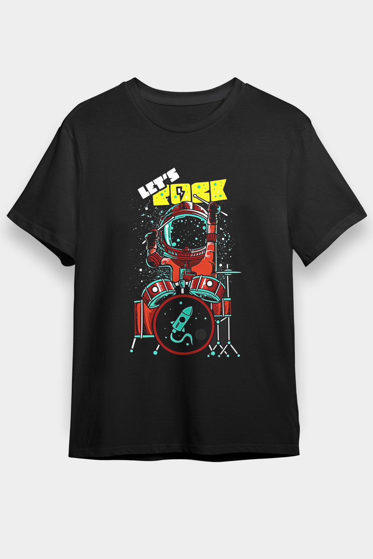 Bateri Baskılı Unisex Siyah Tişört - Tshirt