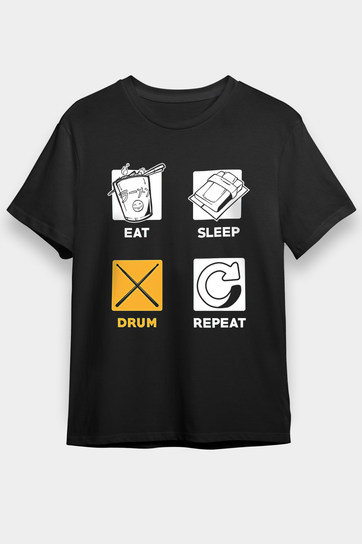 Bateri Baskılı Unisex Siyah Tişört - Tshirt