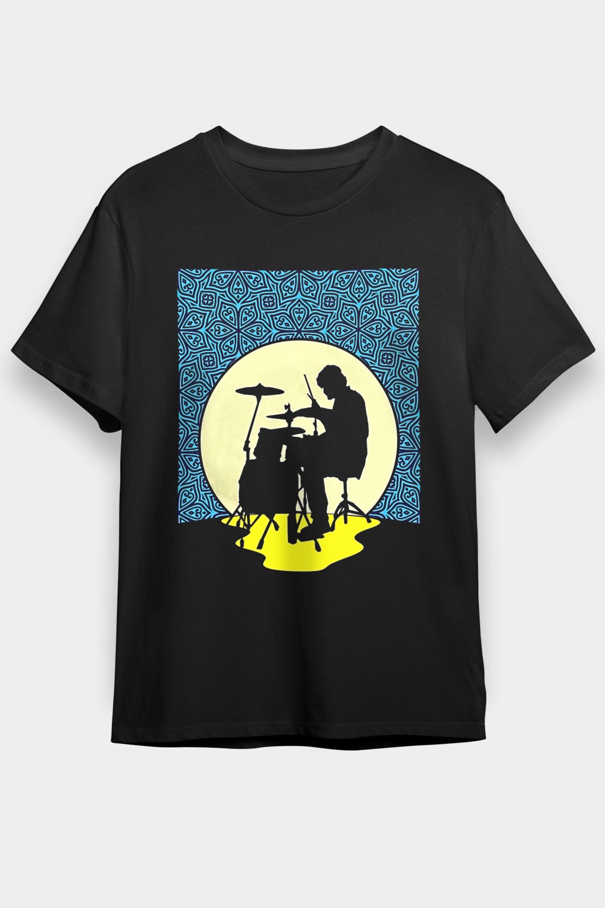 Bateri Baskılı Unisex Siyah Tişört - Tshirt