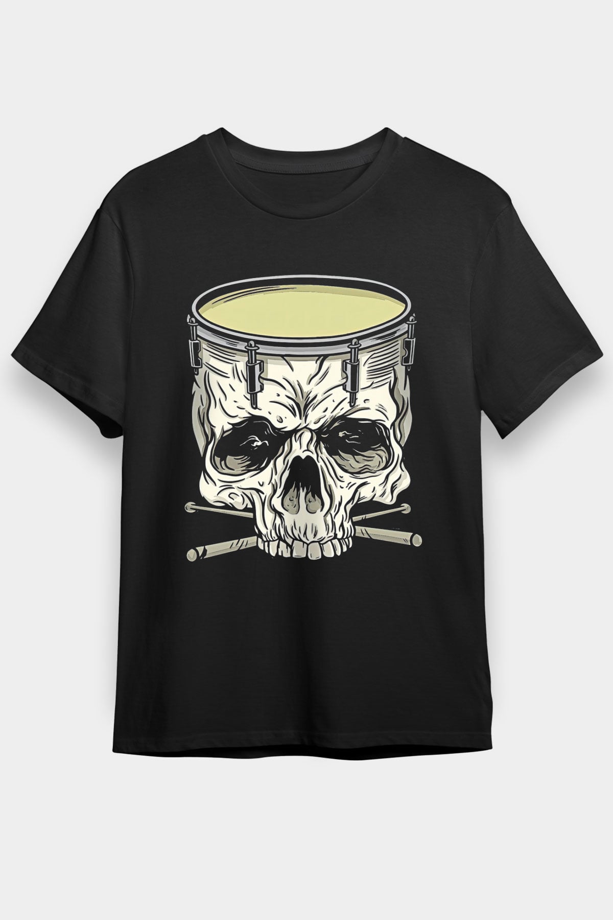 Bateri Baskılı Unisex Siyah Tişört - Tshirt