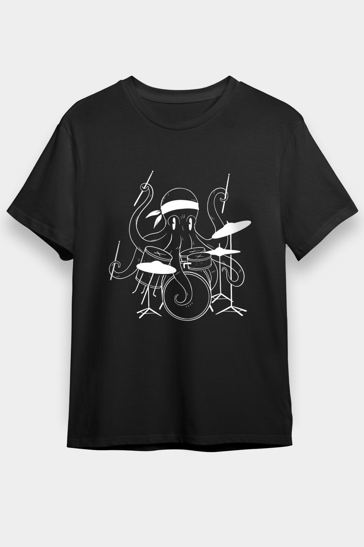 Bateri Baskılı Unisex Siyah Tişört - Tshirt