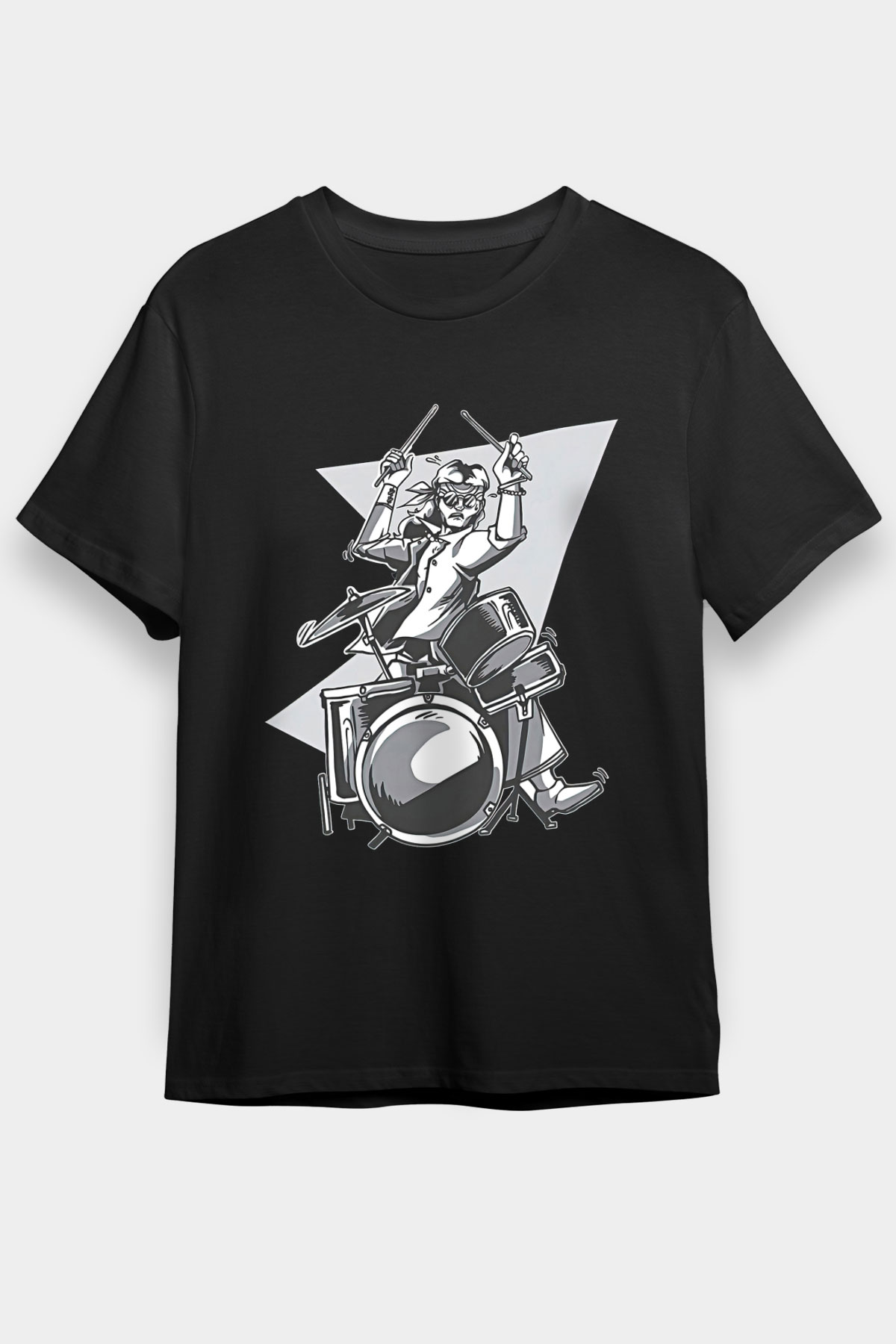 Bateri Baskılı Unisex Siyah Tişört - Tshirt