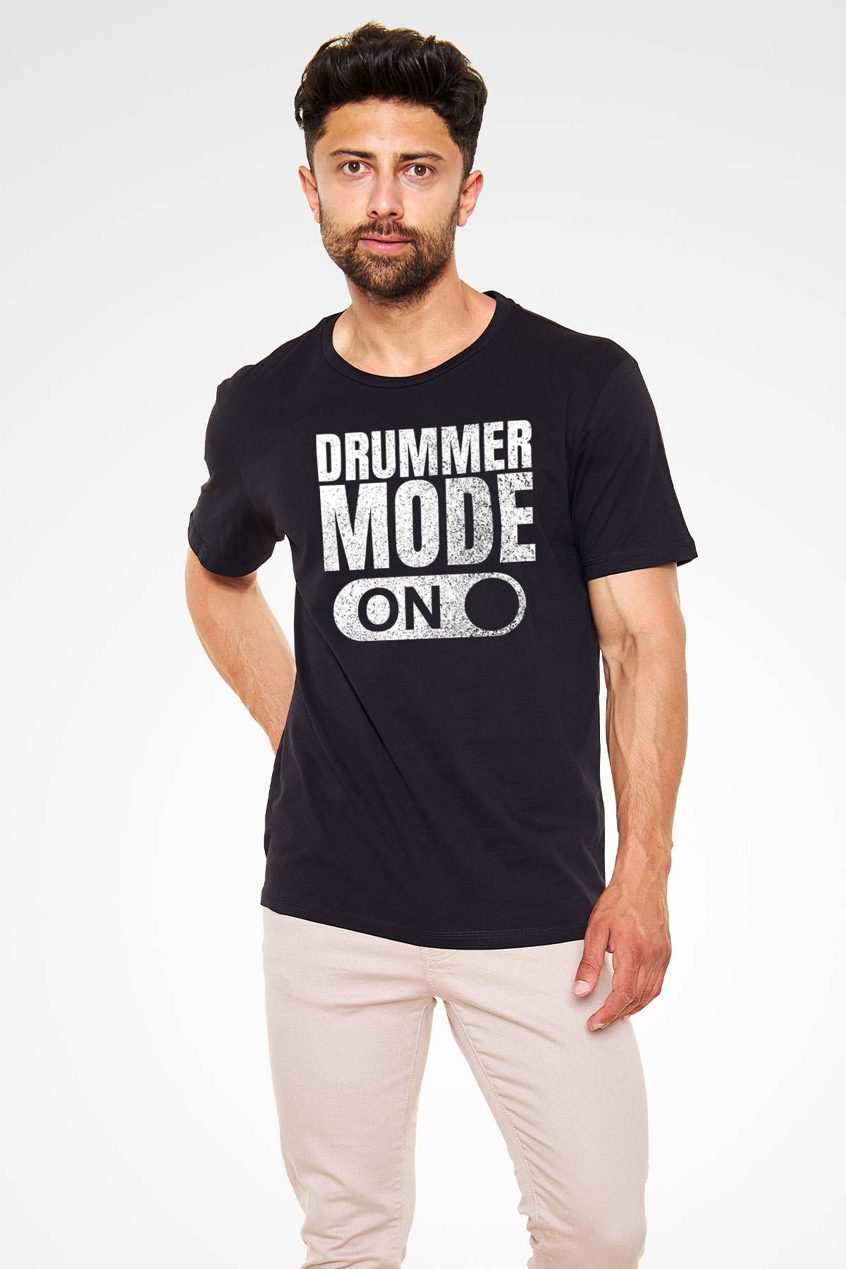 Bateri Baskılı Unisex Siyah Tişört - Tshirt