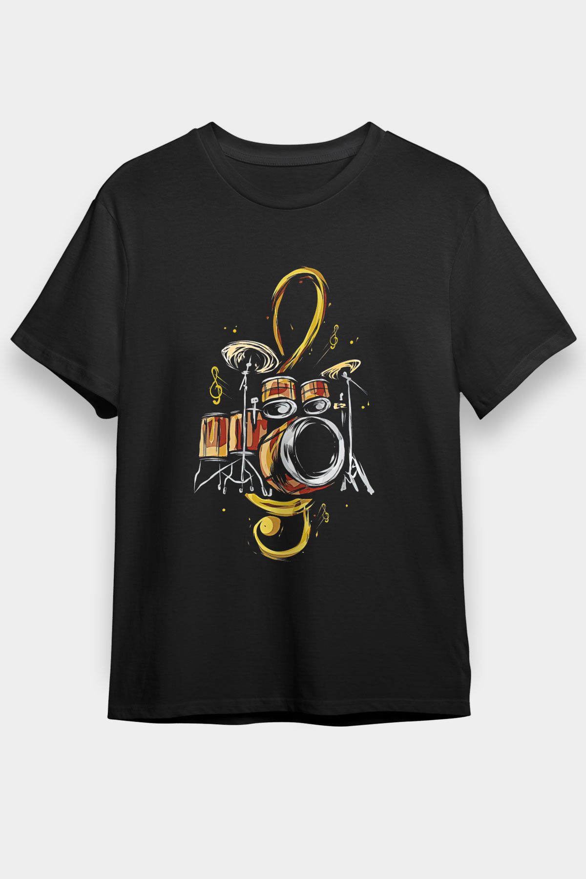 Bateri Baskılı Unisex Siyah Tişört - Tshirt