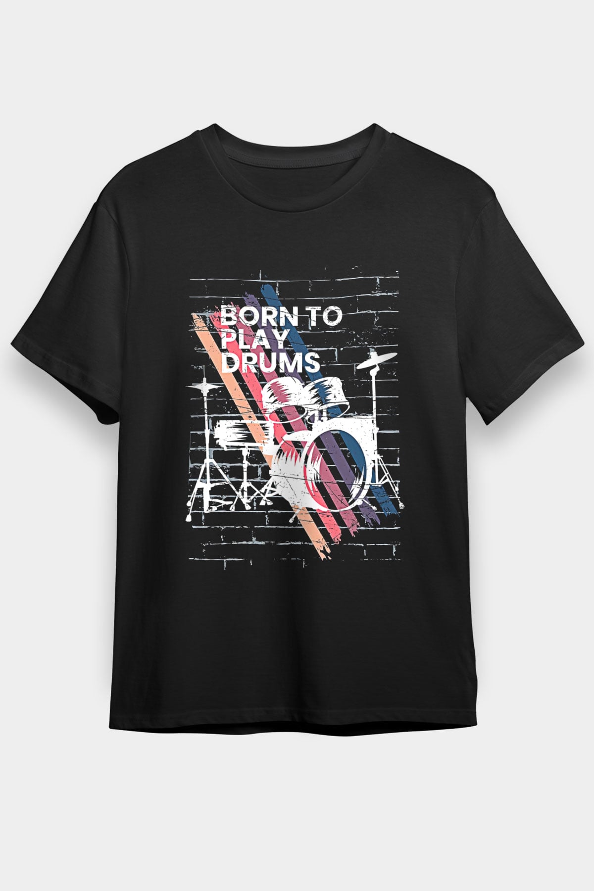 Bateri Baskılı Unisex Siyah Tişört - Tshirt