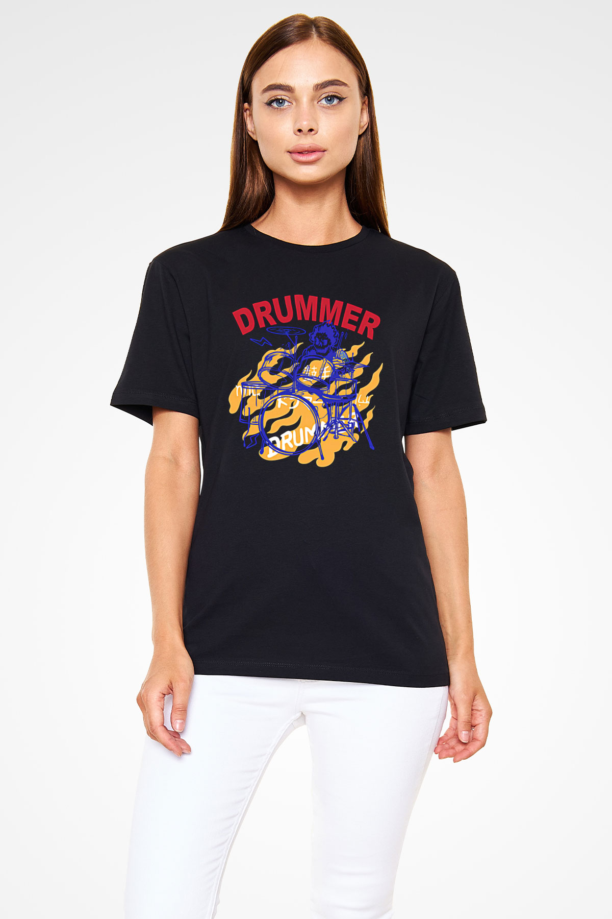 Bateri Baskılı Unisex Siyah Tişört - Tshirt