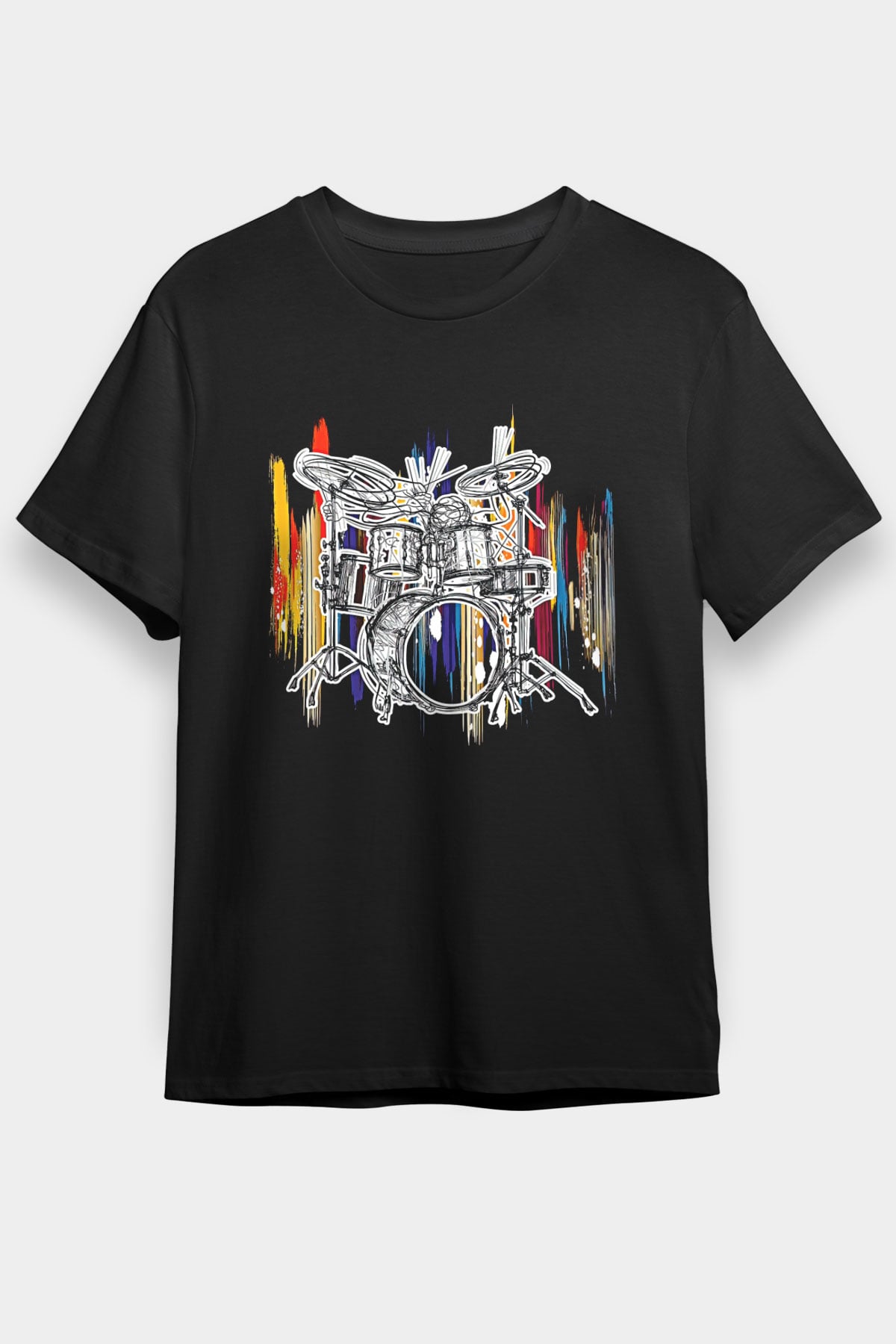 Bateri Baskılı Unisex Siyah Tişört - Tshirt