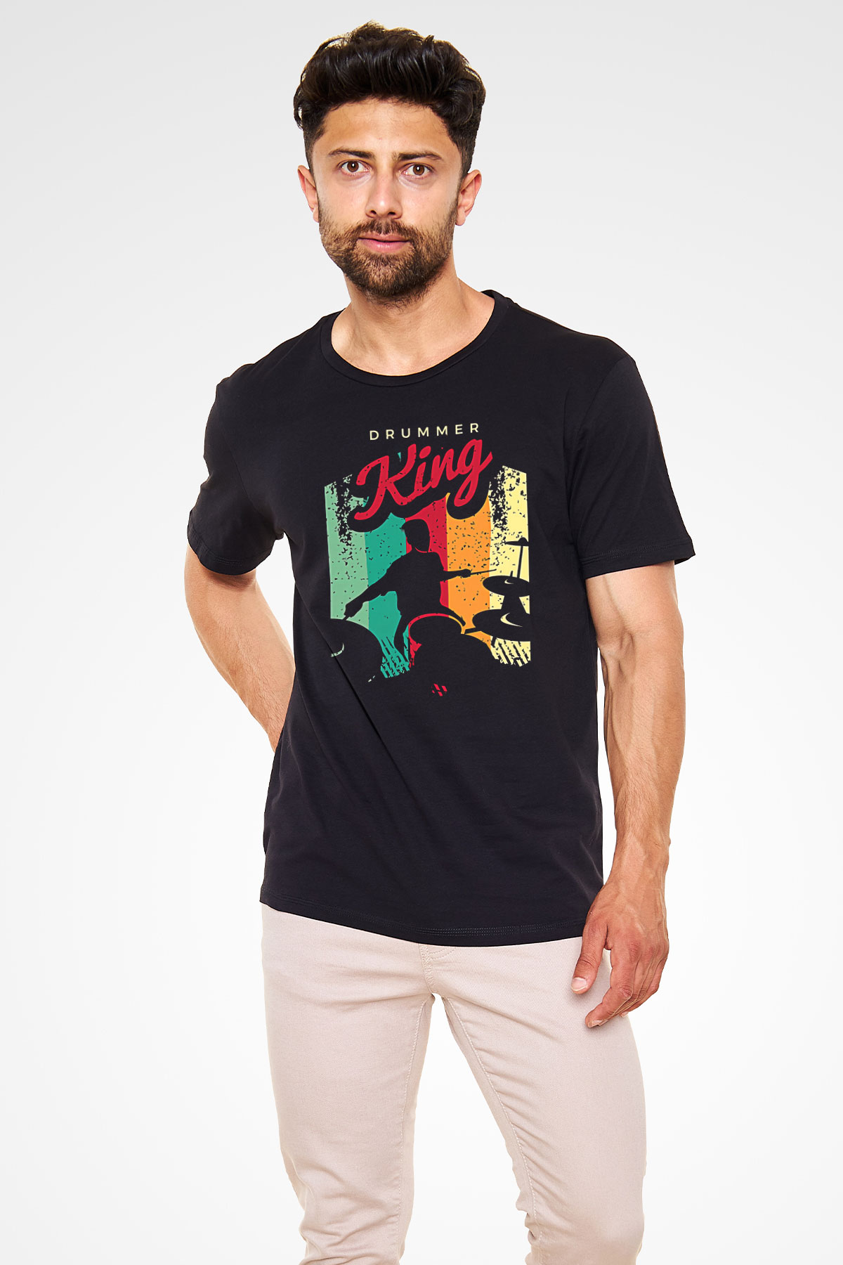 Bateri Baskılı Unisex Siyah Tişört - Tshirt