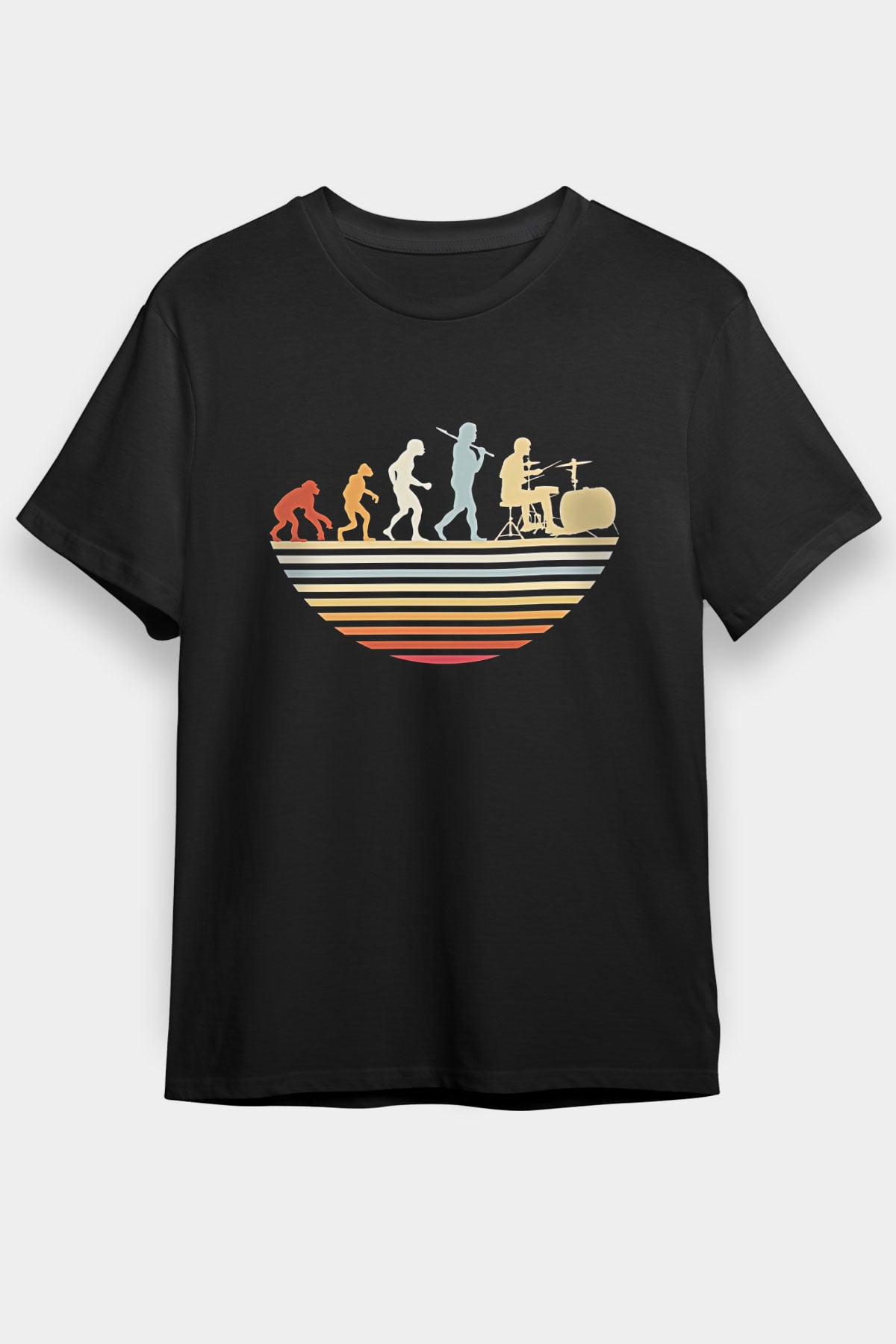 Bateri Baskılı Unisex Siyah Tişört - Tshirt