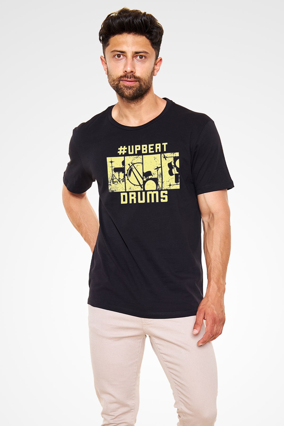 Bateri Baskılı Unisex Siyah Tişört - Tshirt