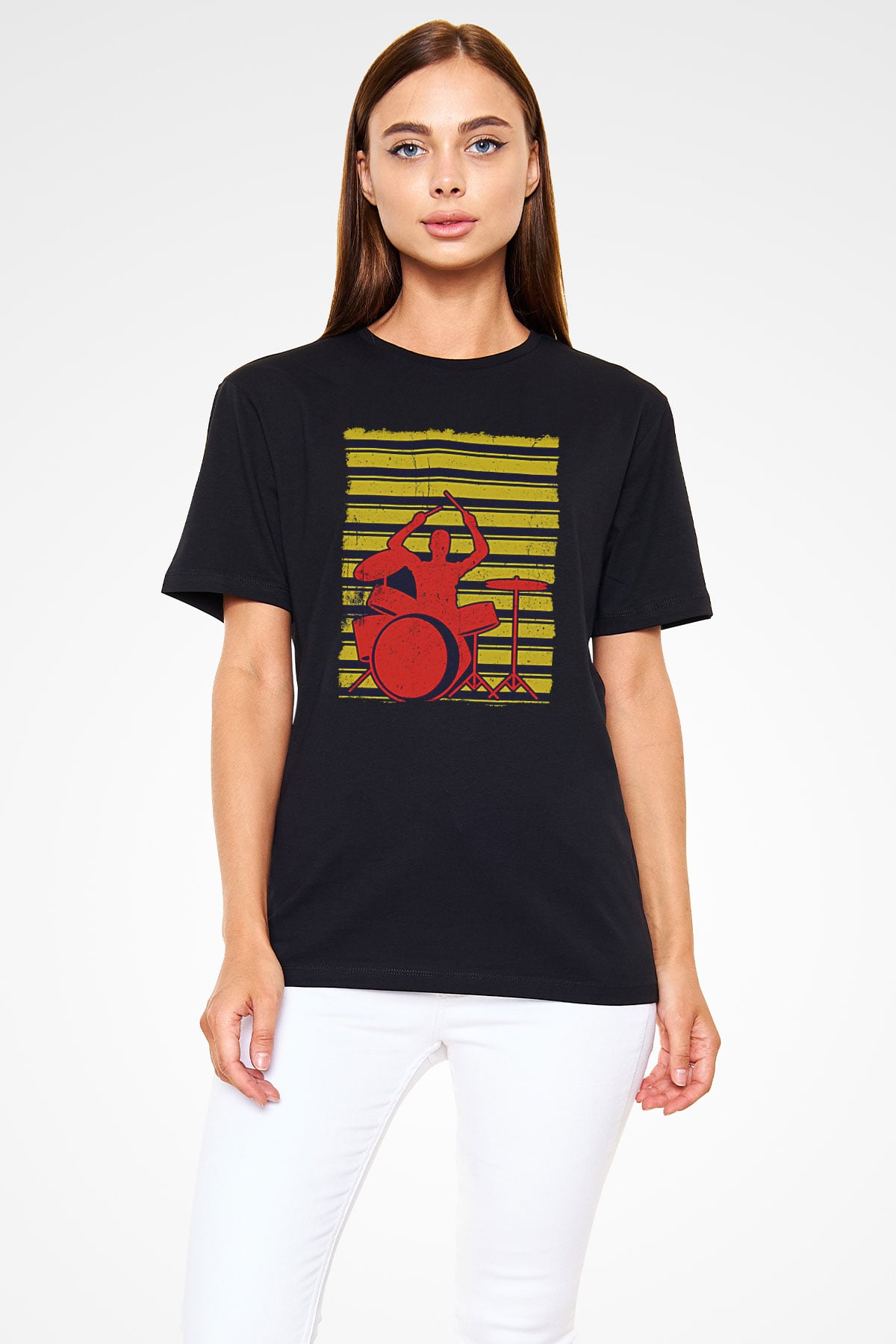 Bateri Baskılı Unisex Siyah Tişört - Tshirt