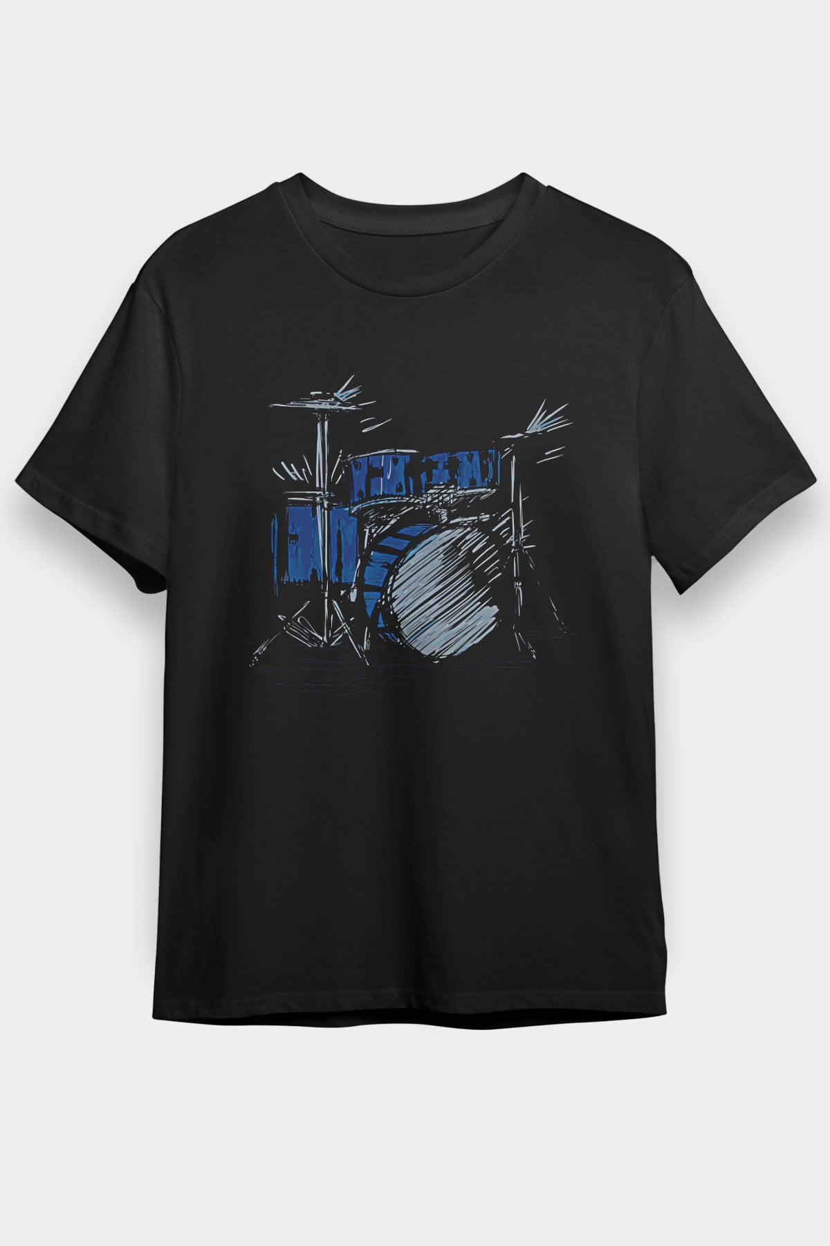 Bateri Baskılı Unisex Siyah Tişört - Tshirt