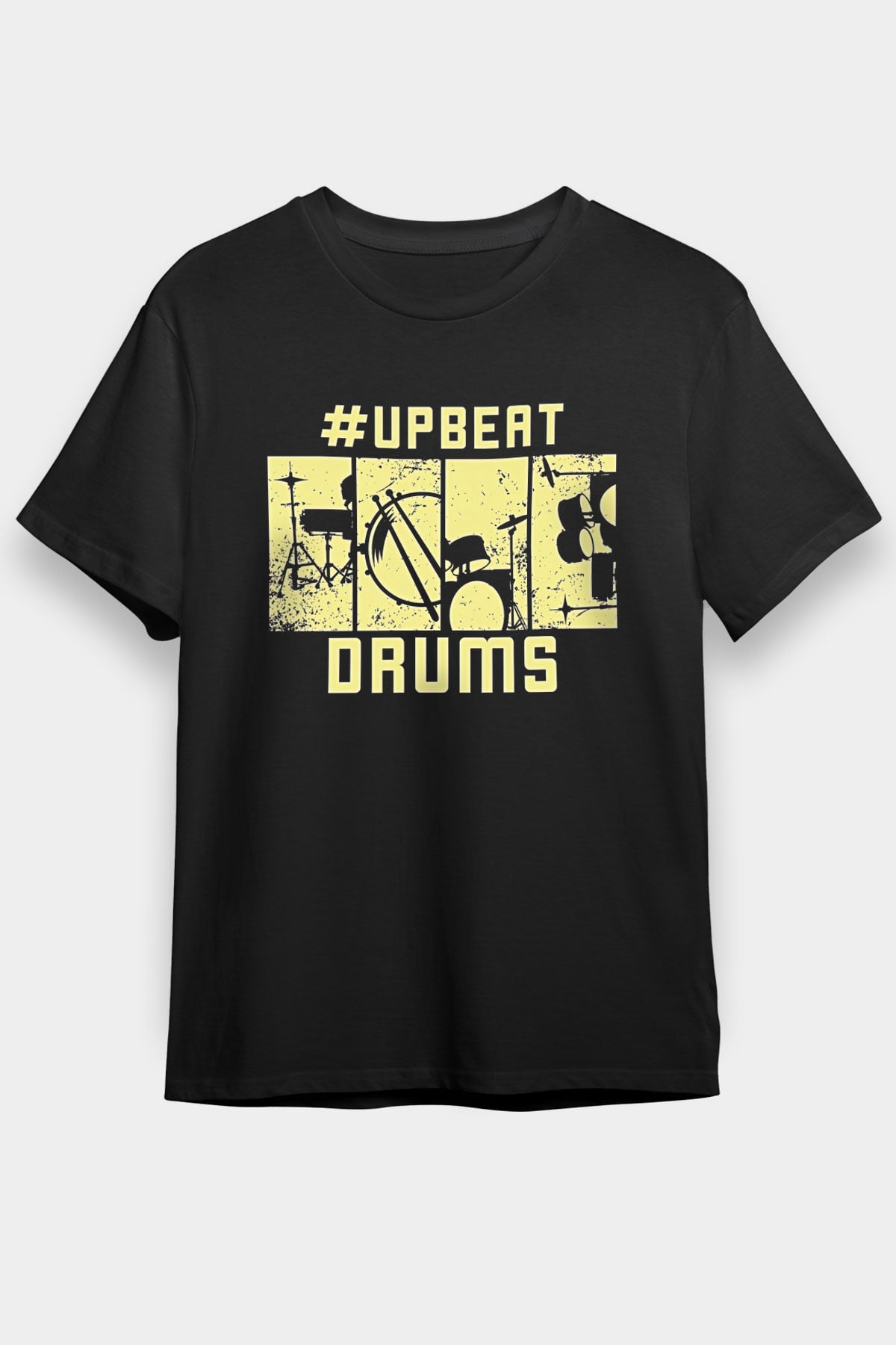 Bateri Baskılı Unisex Siyah Tişört - Tshirt