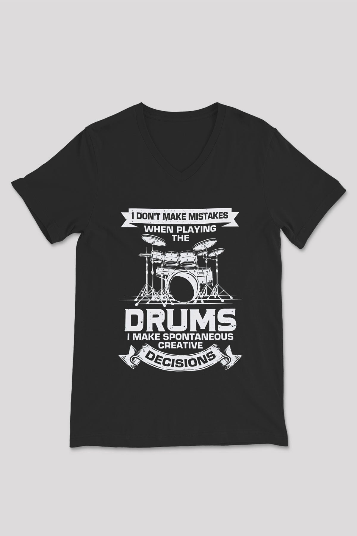 Bateri Baskılı Unisex Siyah V Yaka Tişört - Tshirt