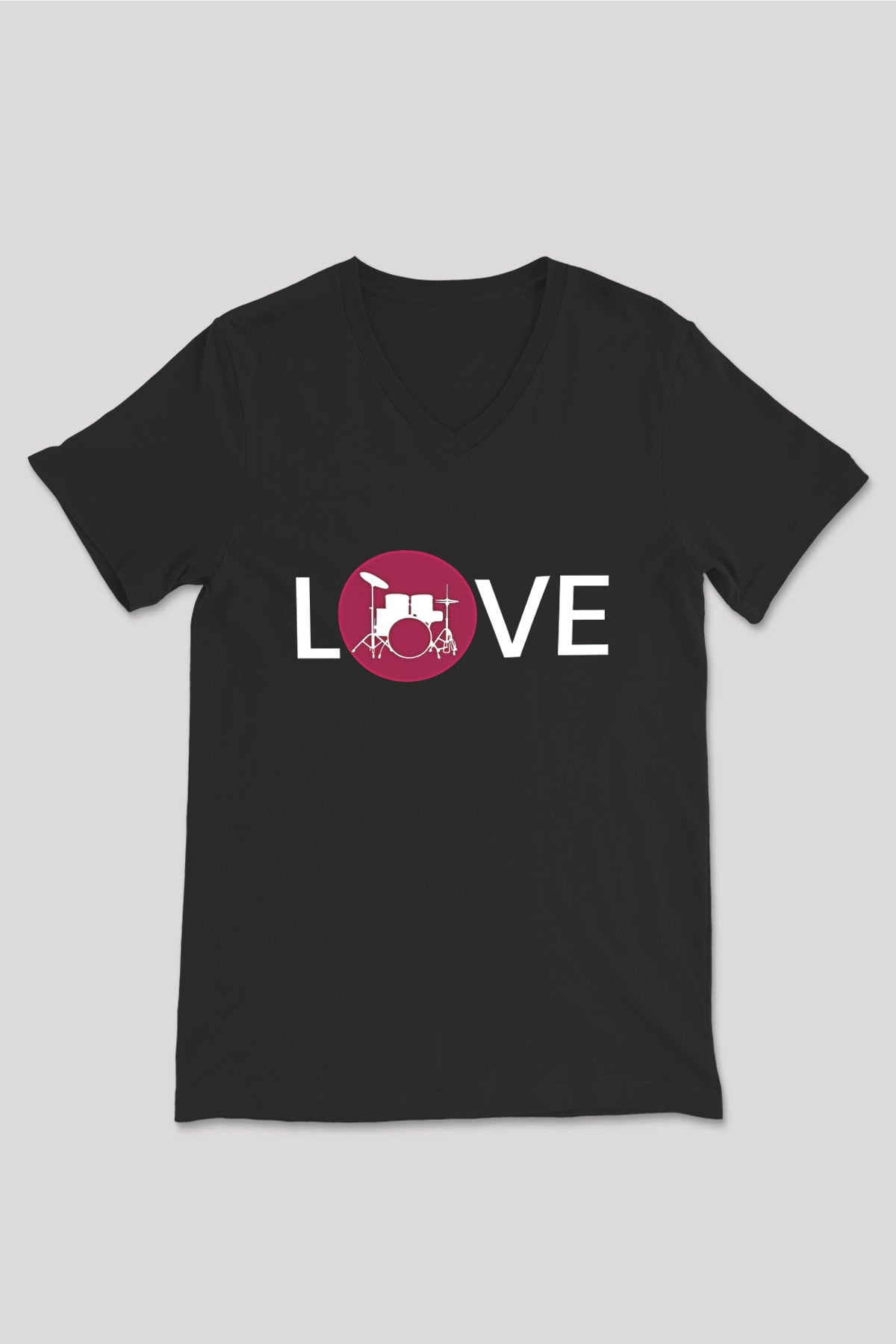 Bateri Baskılı Unisex Siyah V Yaka Tişört - Tshirt