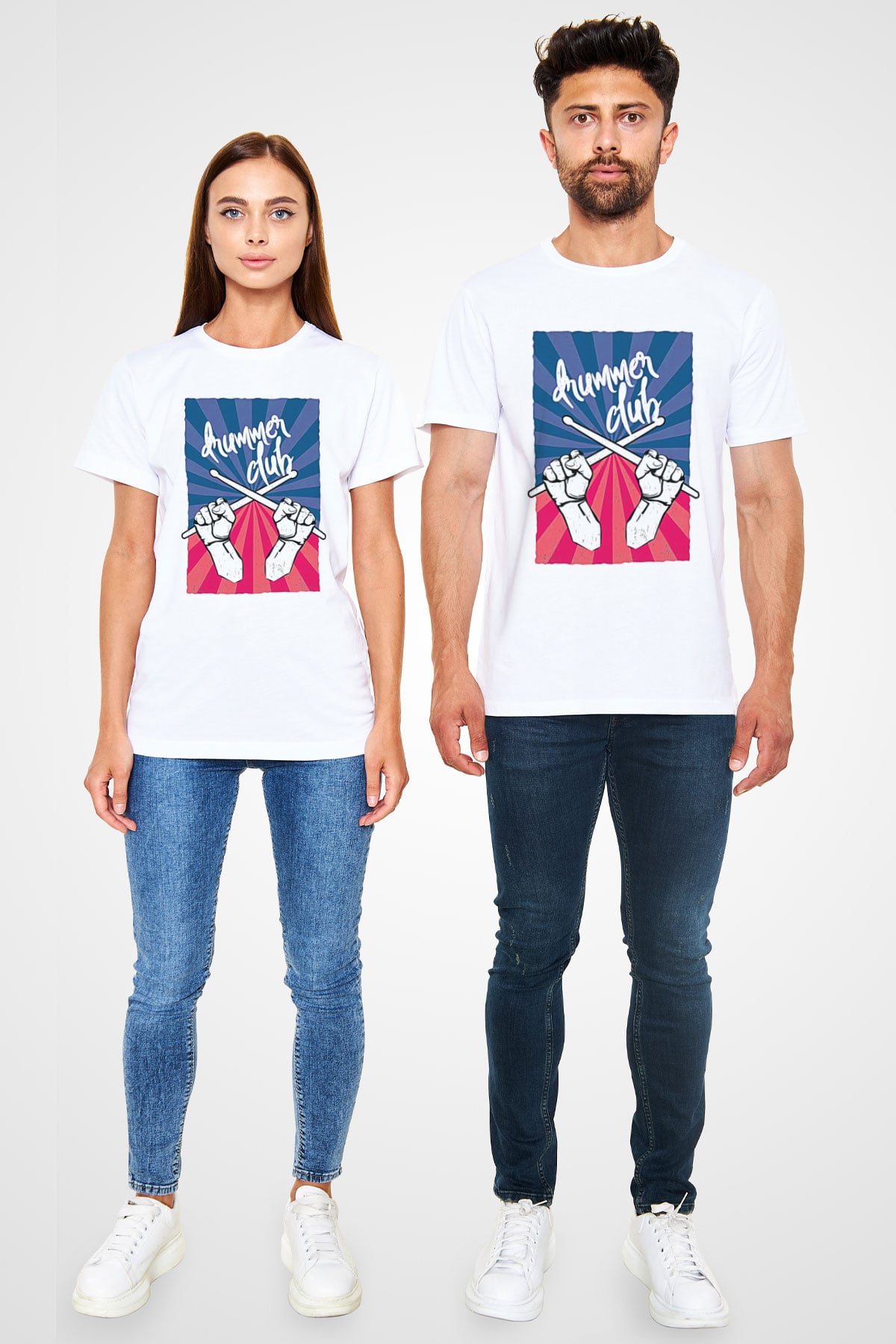 Bateri Unisex Baskılı Beyaz Tişört - Tshirt