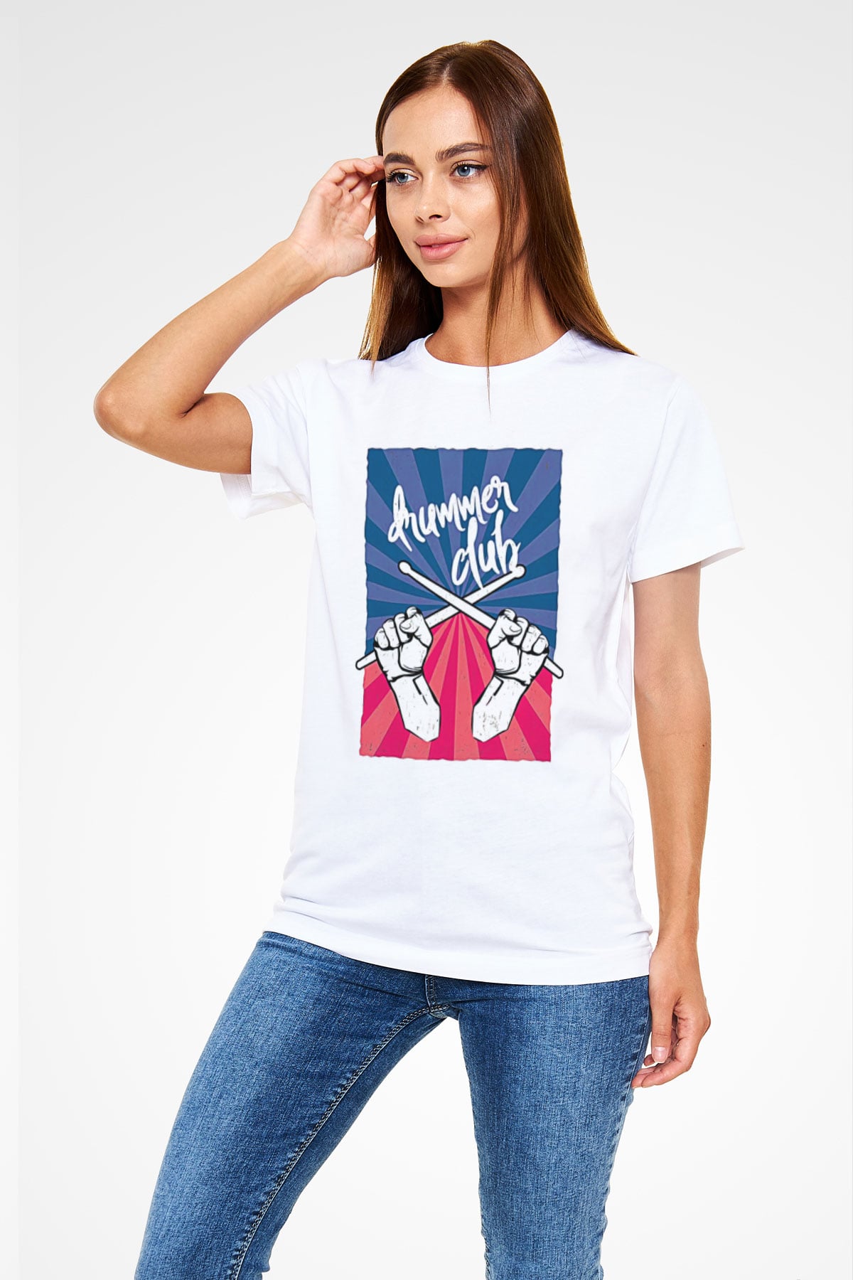 Bateri Unisex Baskılı Beyaz Tişört - Tshirt