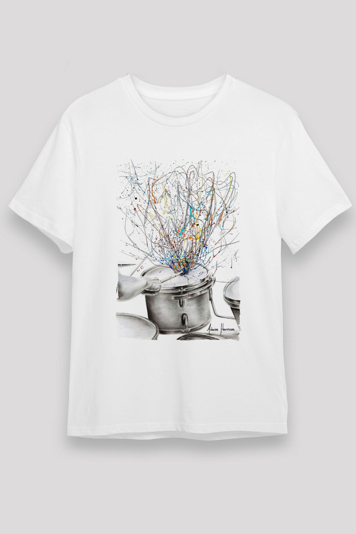 Bateri Unisex Baskılı Beyaz Tişört - Tshirt