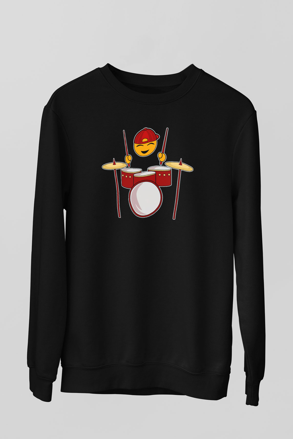 Baterist Emoji Baskılı Unisex Siyah  Sweatshirt