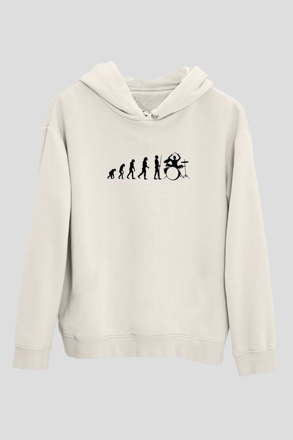 Baterist Evrimi Baskılı Unisex Ekru Hoodie