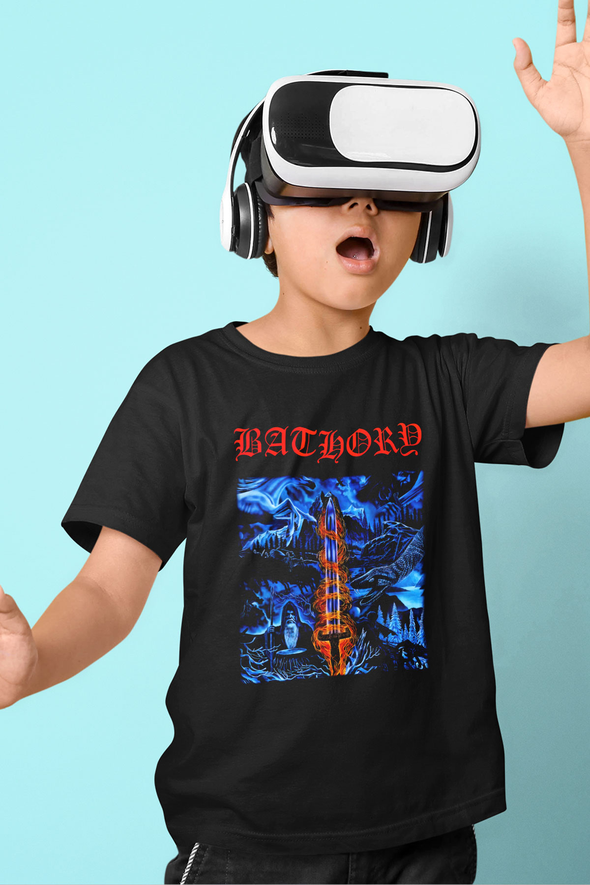 Bathory Baskılı Siyah Unisex Çocuk Tişört