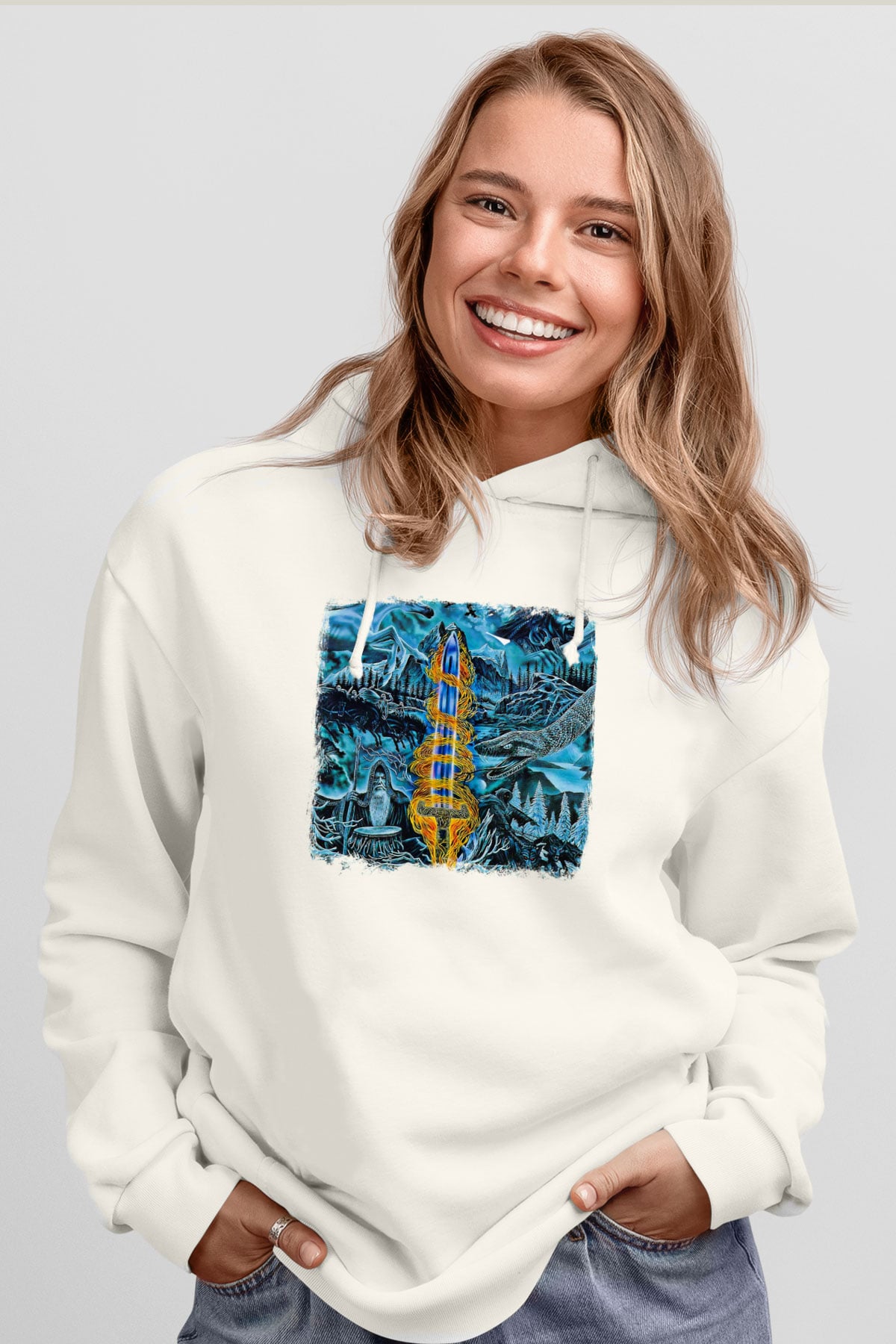 Bathory Baskılı Unisex Beyaz Hoodie