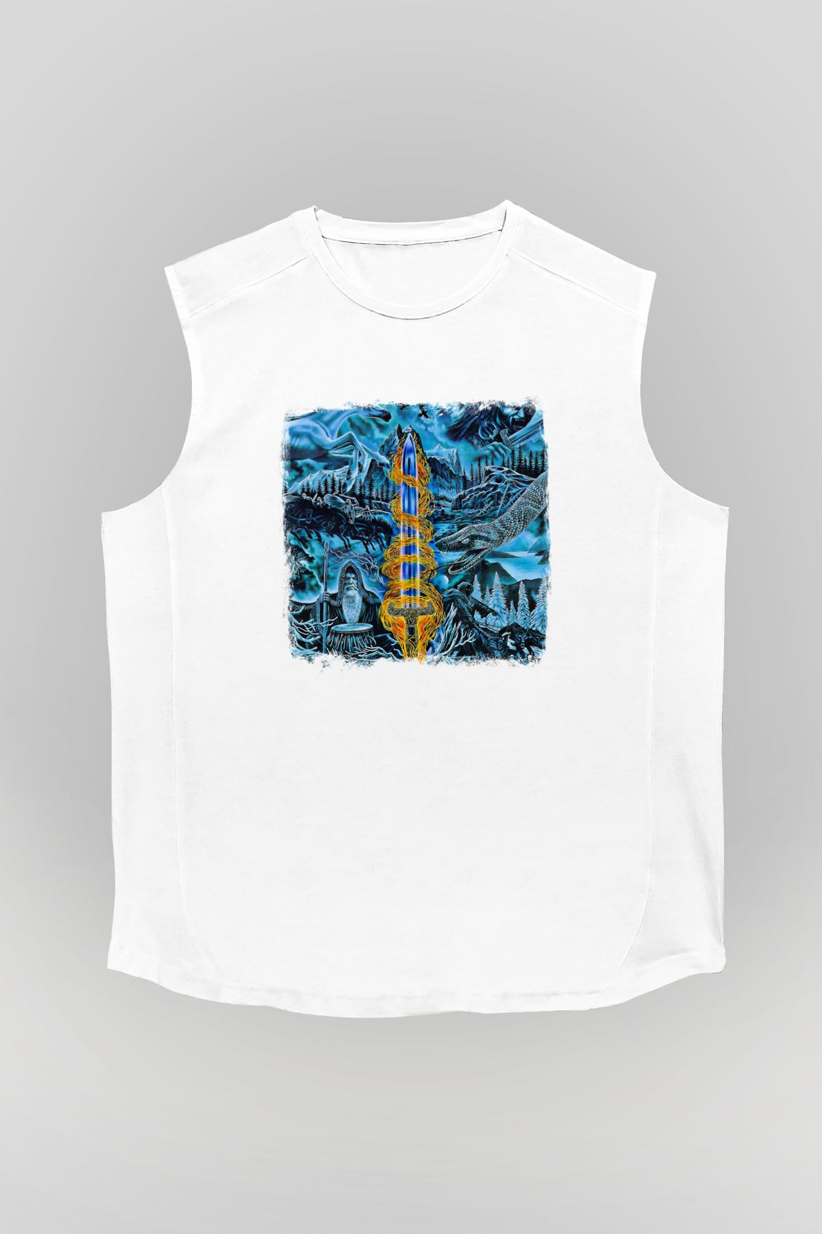 Bathory Baskılı Unisex Beyaz Kolsuz Tişört