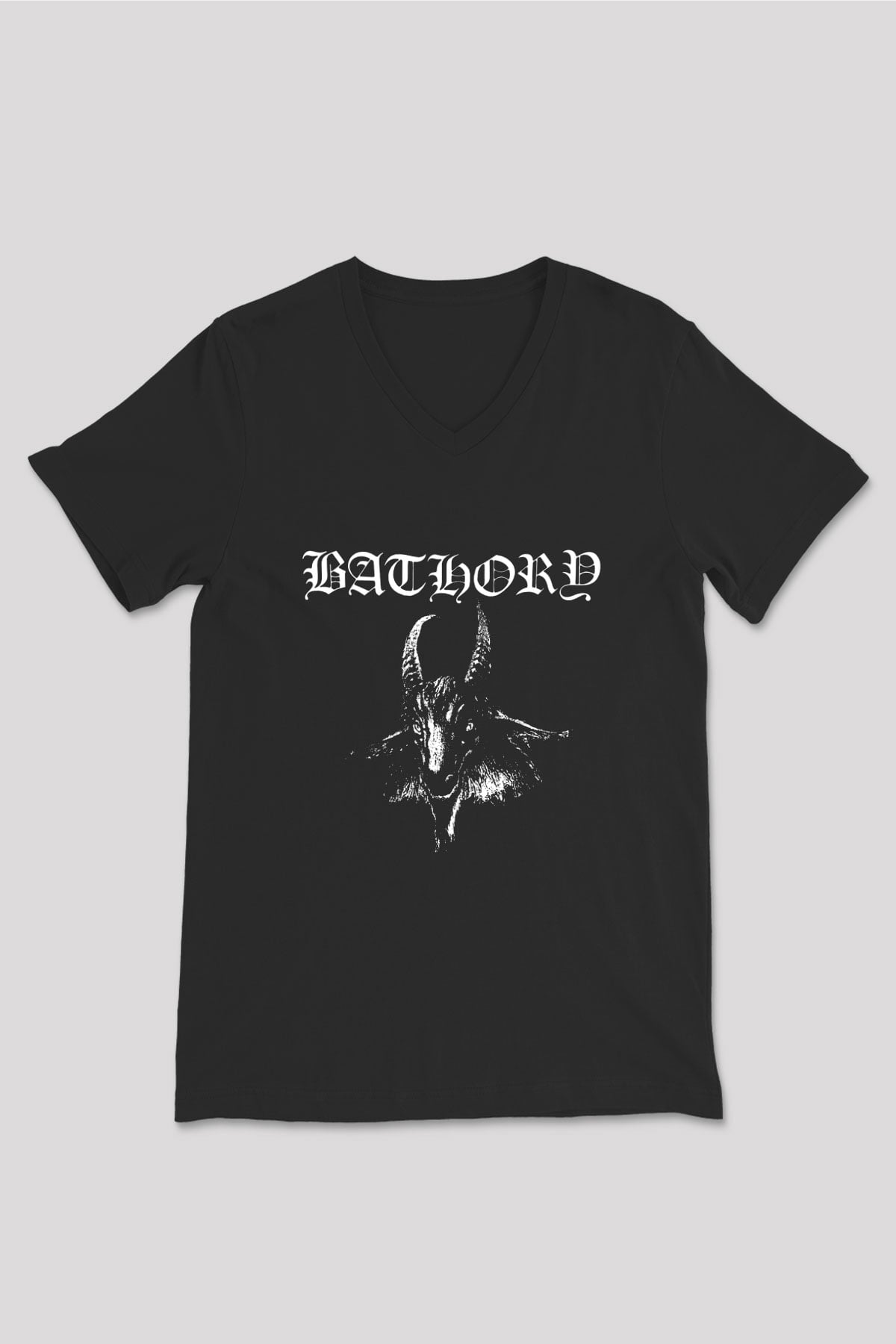 Bathory Baskılı Unisex Siyah V Yaka Tişört