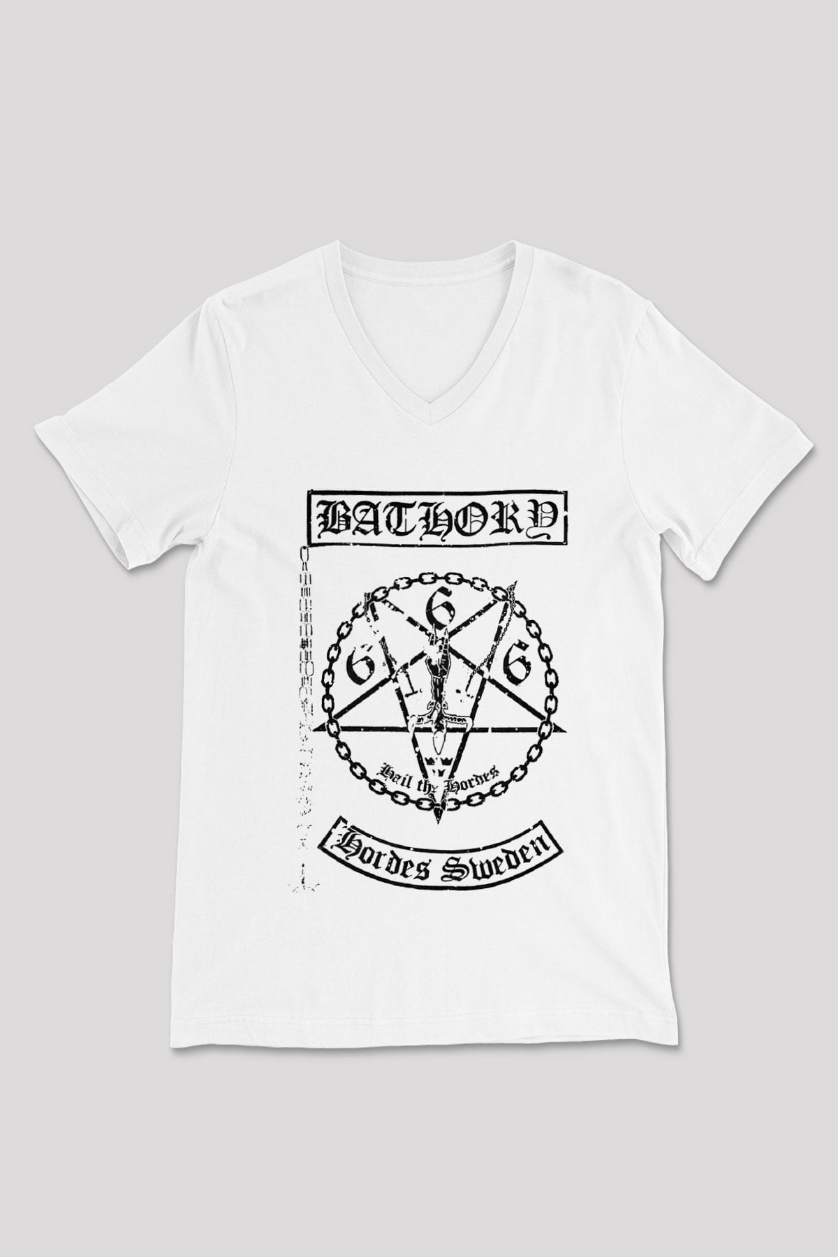 Bathory Beyaz Unisex V Yaka Tişört T-Shirt