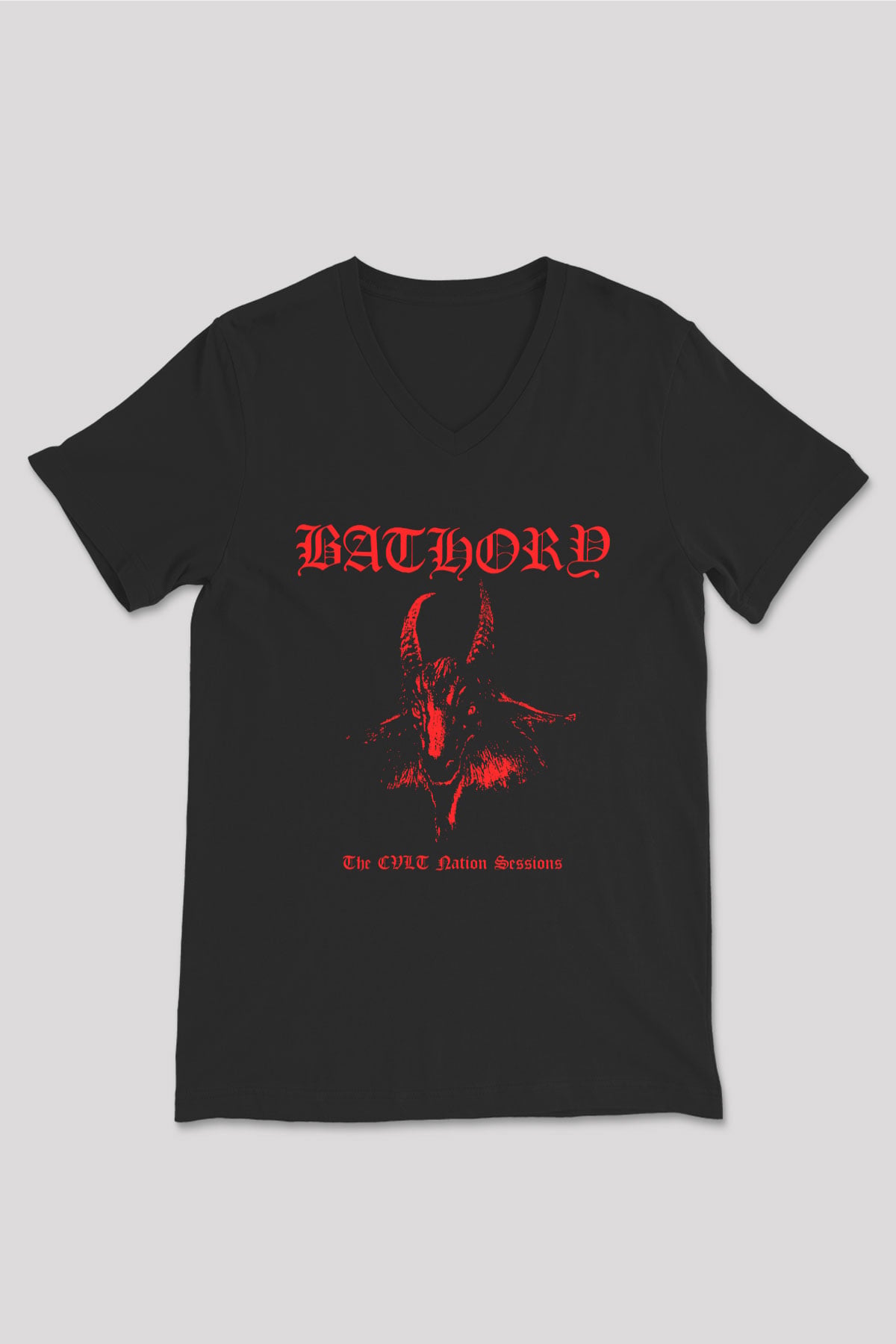 Bathory Siyah Unisex V Yaka Tişört T-Shirt