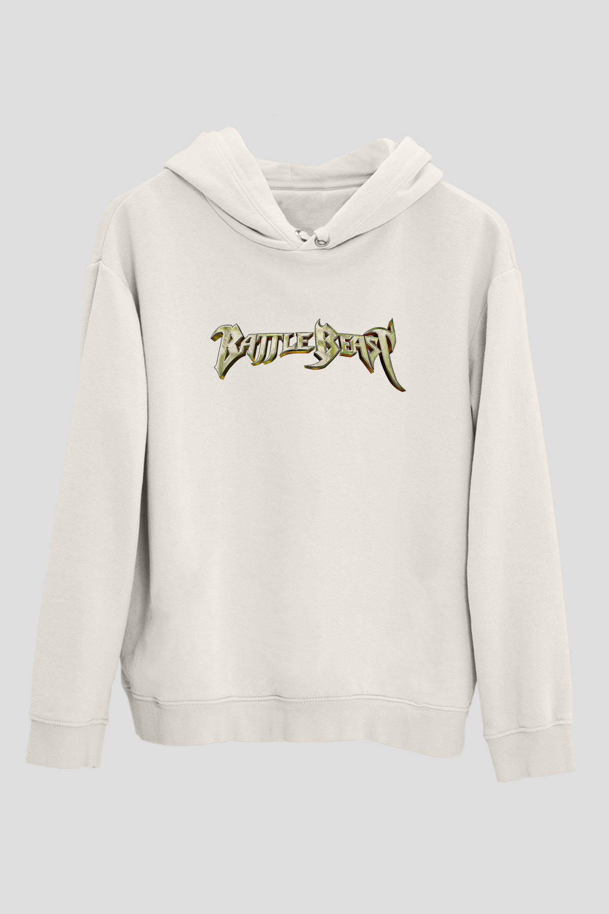 Battle Beast Baskılı Beyaz Unisex Kapüşonlu Sweatshirt